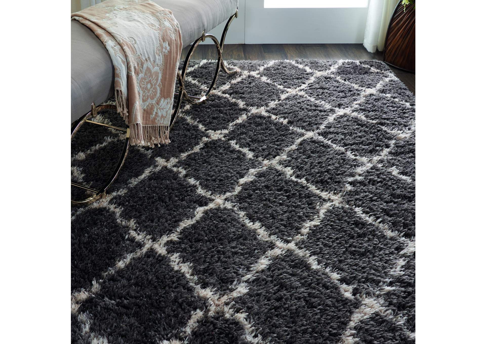 Nourison Luxe Shag LXS02 Dark Grey 5'x7' Moroccan Area Rug,Nourison