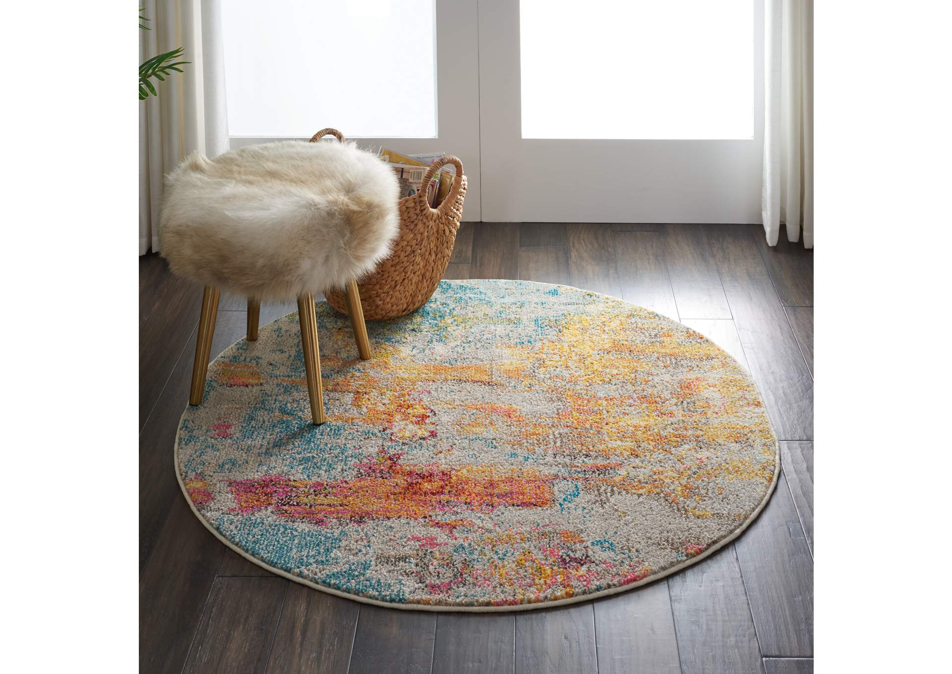 Nourison Celestial CES02 Multicolor 4' Round Abstract Area Rug,Nourison