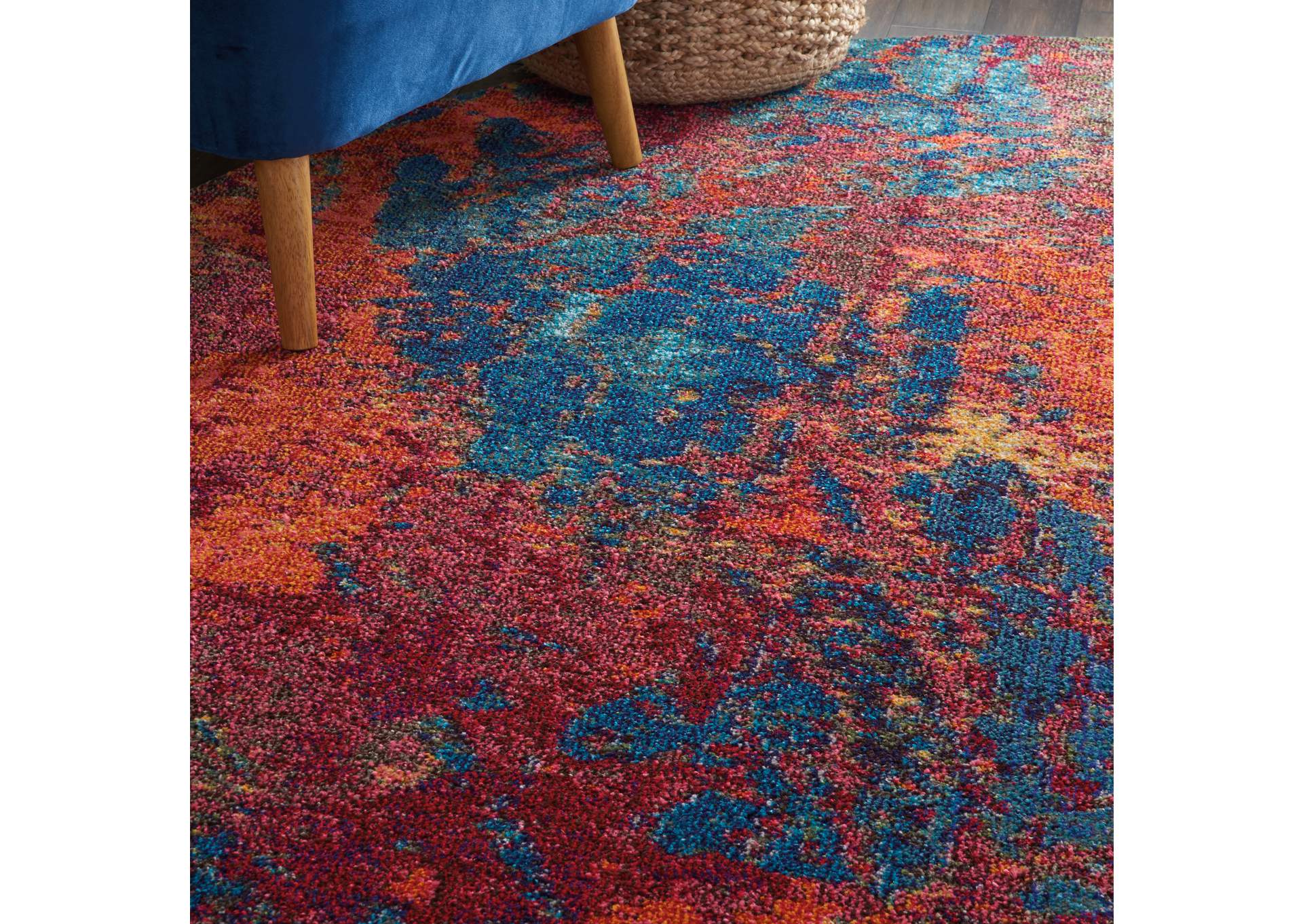 Nourison Celestial CES08 Blue and Red 8' Round Large Rug,Nourison