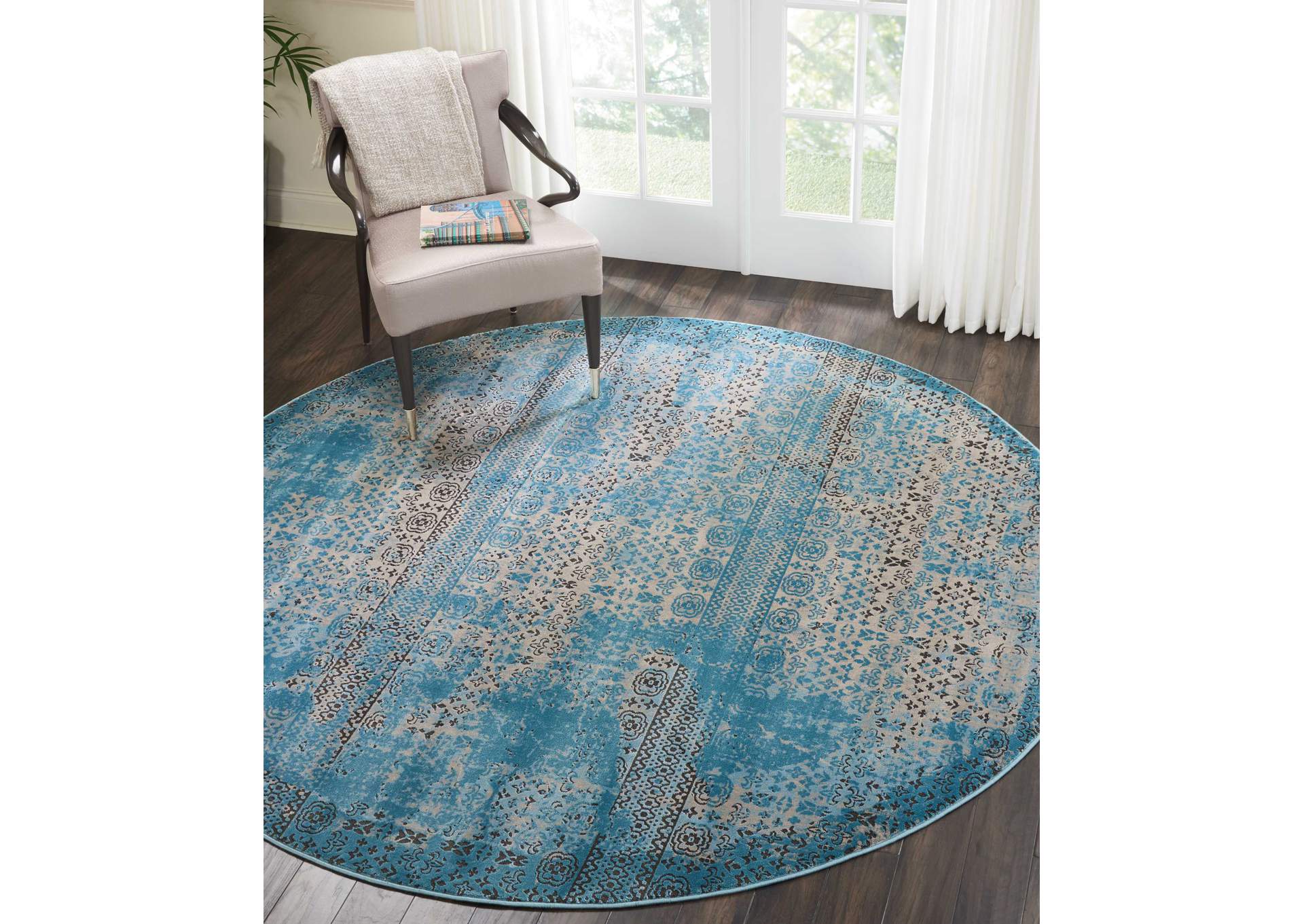 Nourison Karma KRM01 Blue 8' Round Large Rug,Nourison
