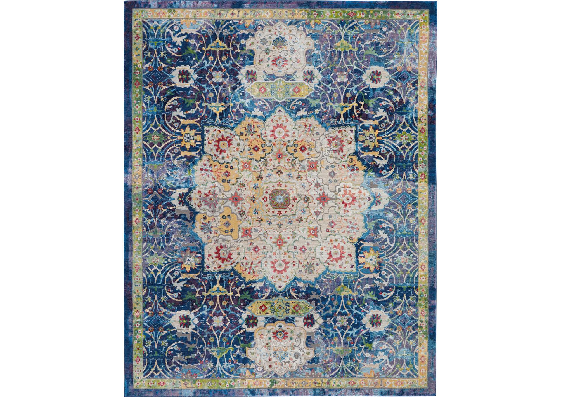 Nourison Ankara Global ANR03 Blue 8'x10' Large Low-pile Rug,Nourison