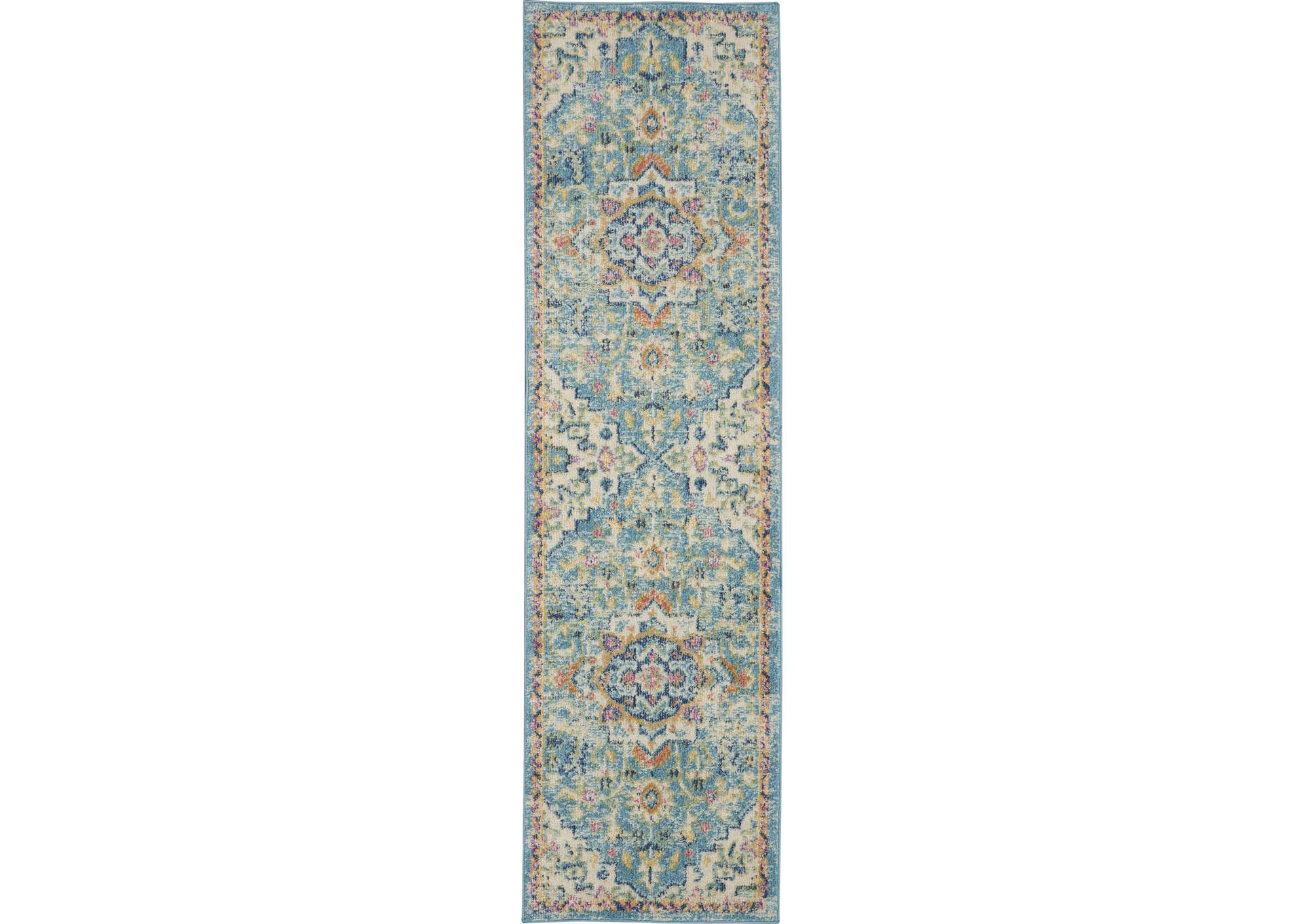 Nourison Passion 8' Runner Ivory, Light Blue Bohemian Area Rug,Nourison