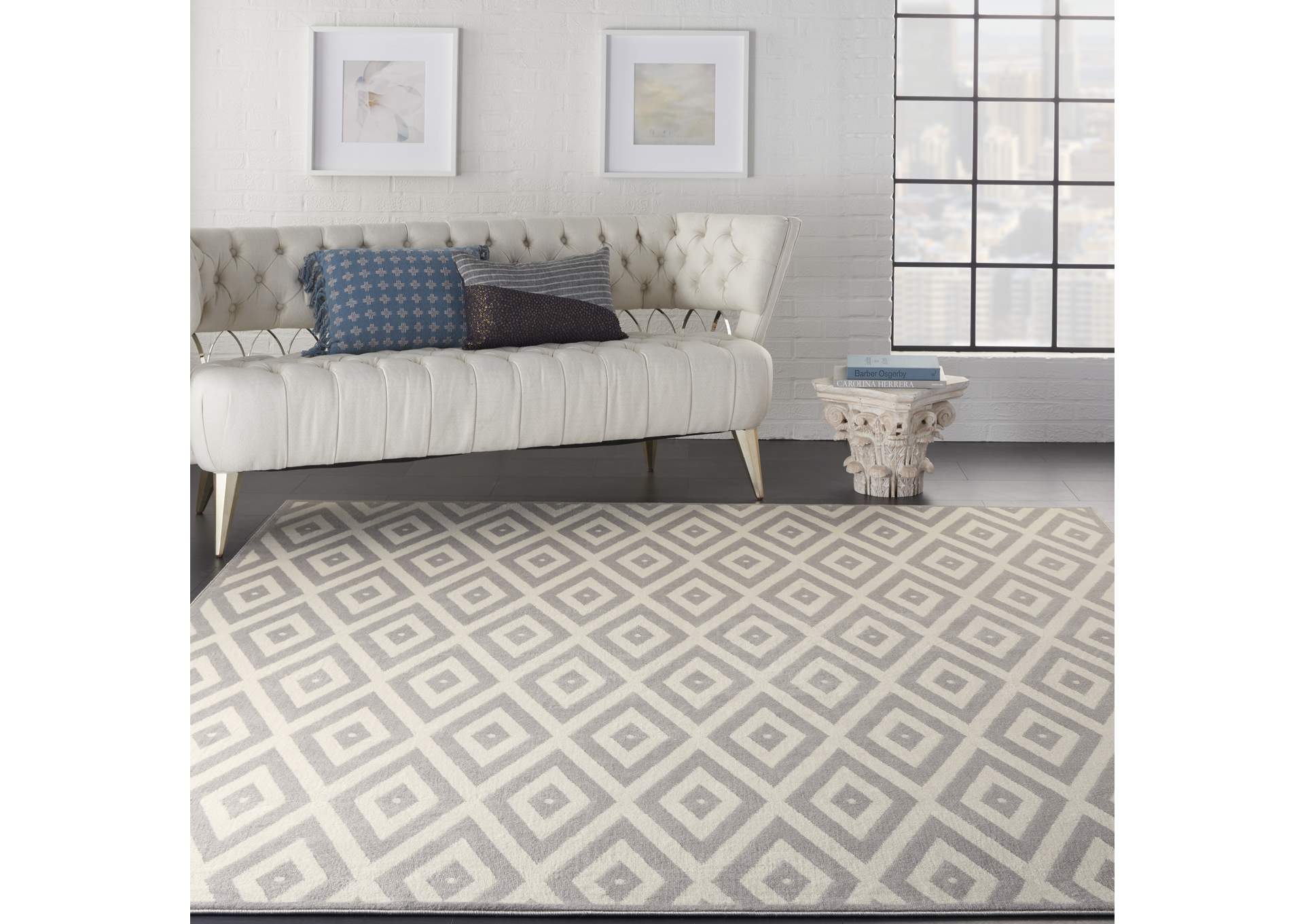 Nourison Grafix GRF18 Grey and White 8'x10' Large Rug,Nourison
