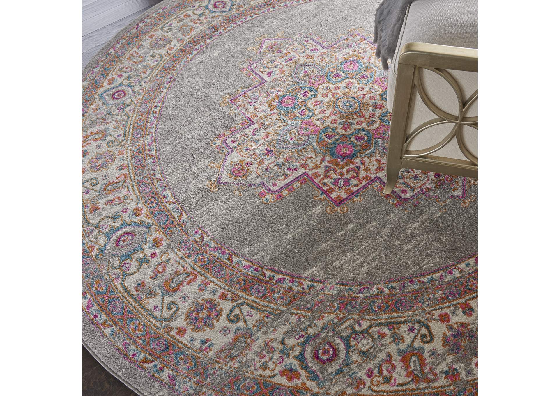 Nourison Passion PSN03 Grey 8' Round Large Rug,Nourison
