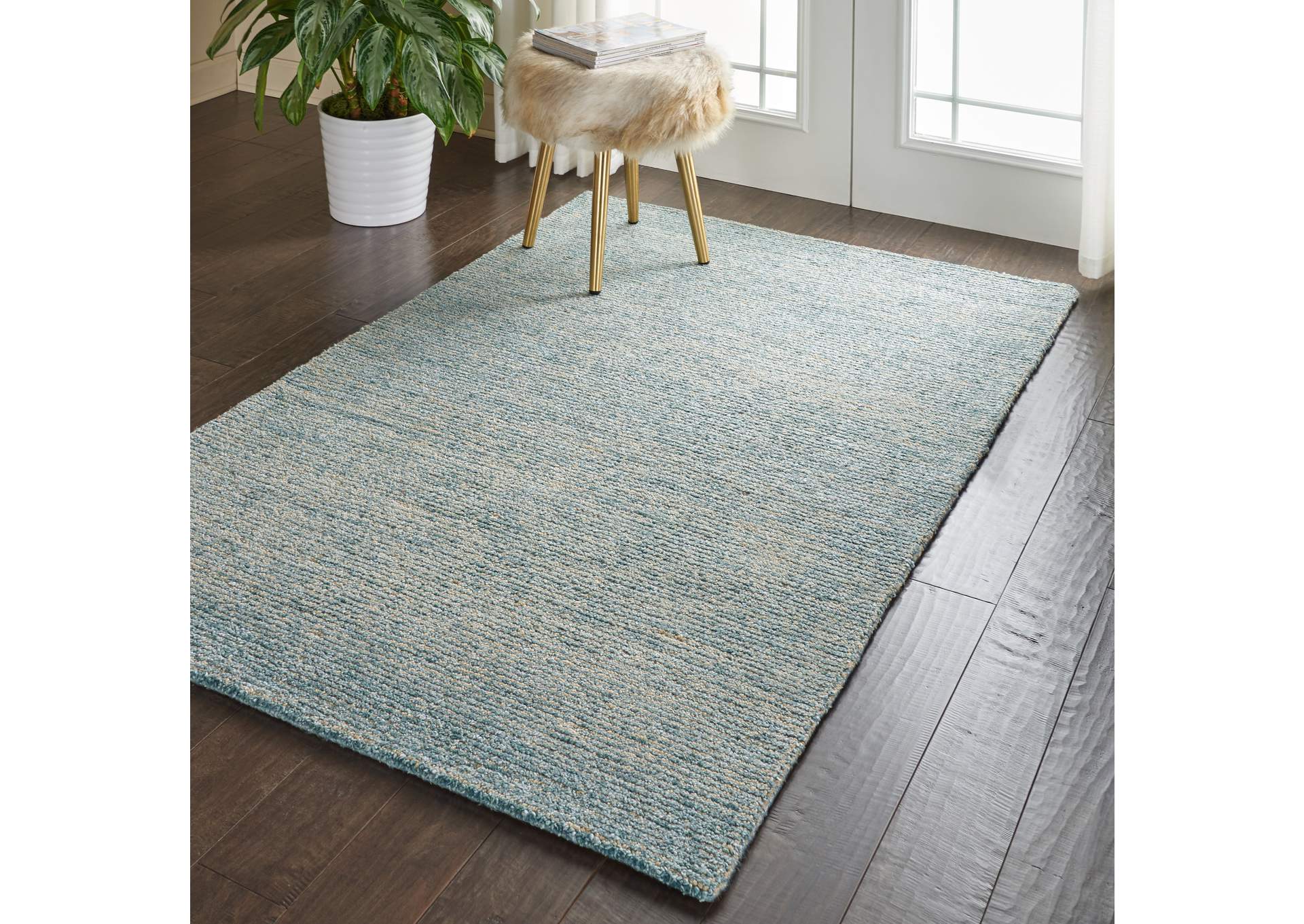 Nourison Weston WES01 Light Blue 4'x6' Contemporary Area Rug,Nourison