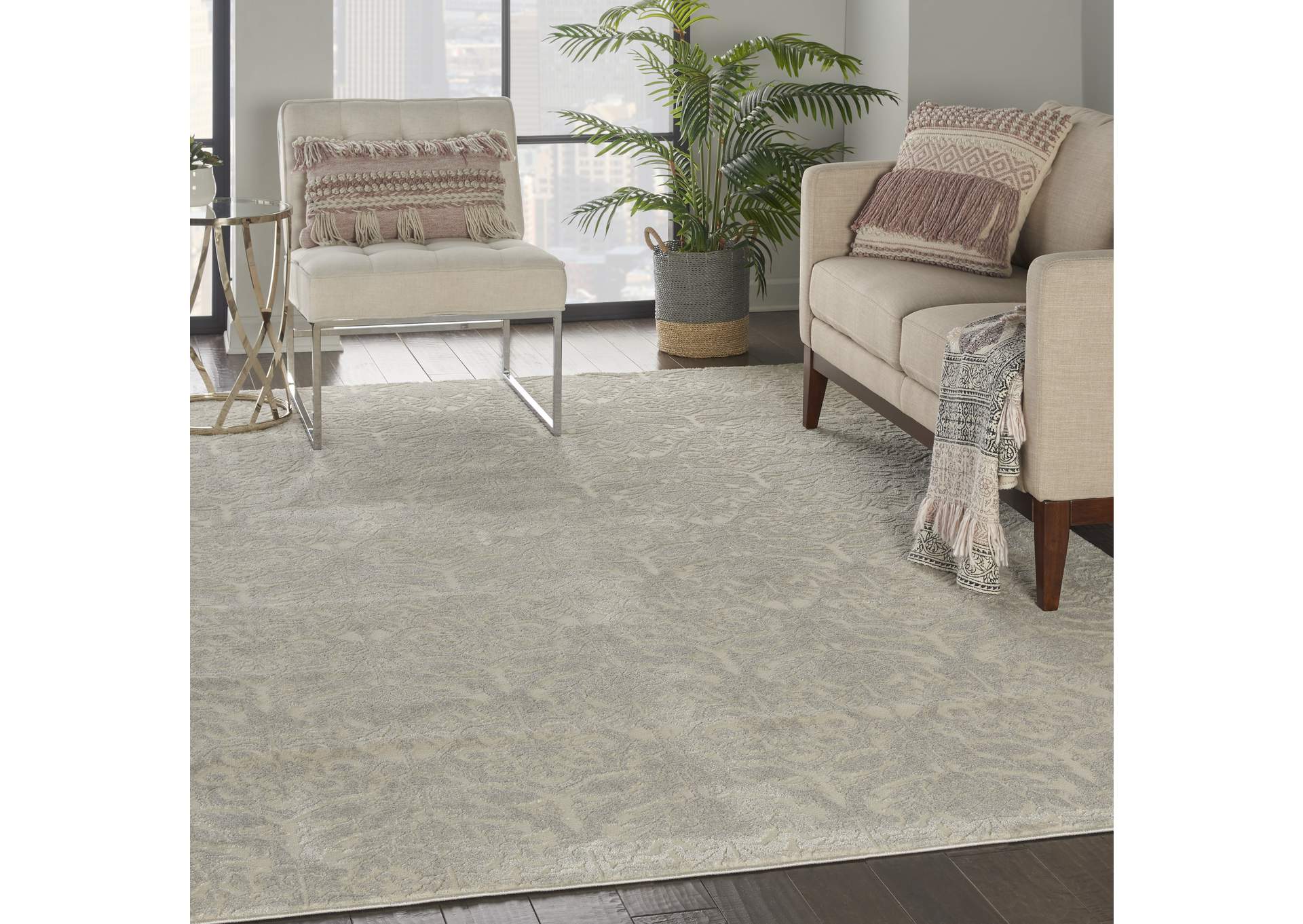 kathy ireland Home Sahara KI390 Silver and Ivory 8'x11' Large Rug,Nourison