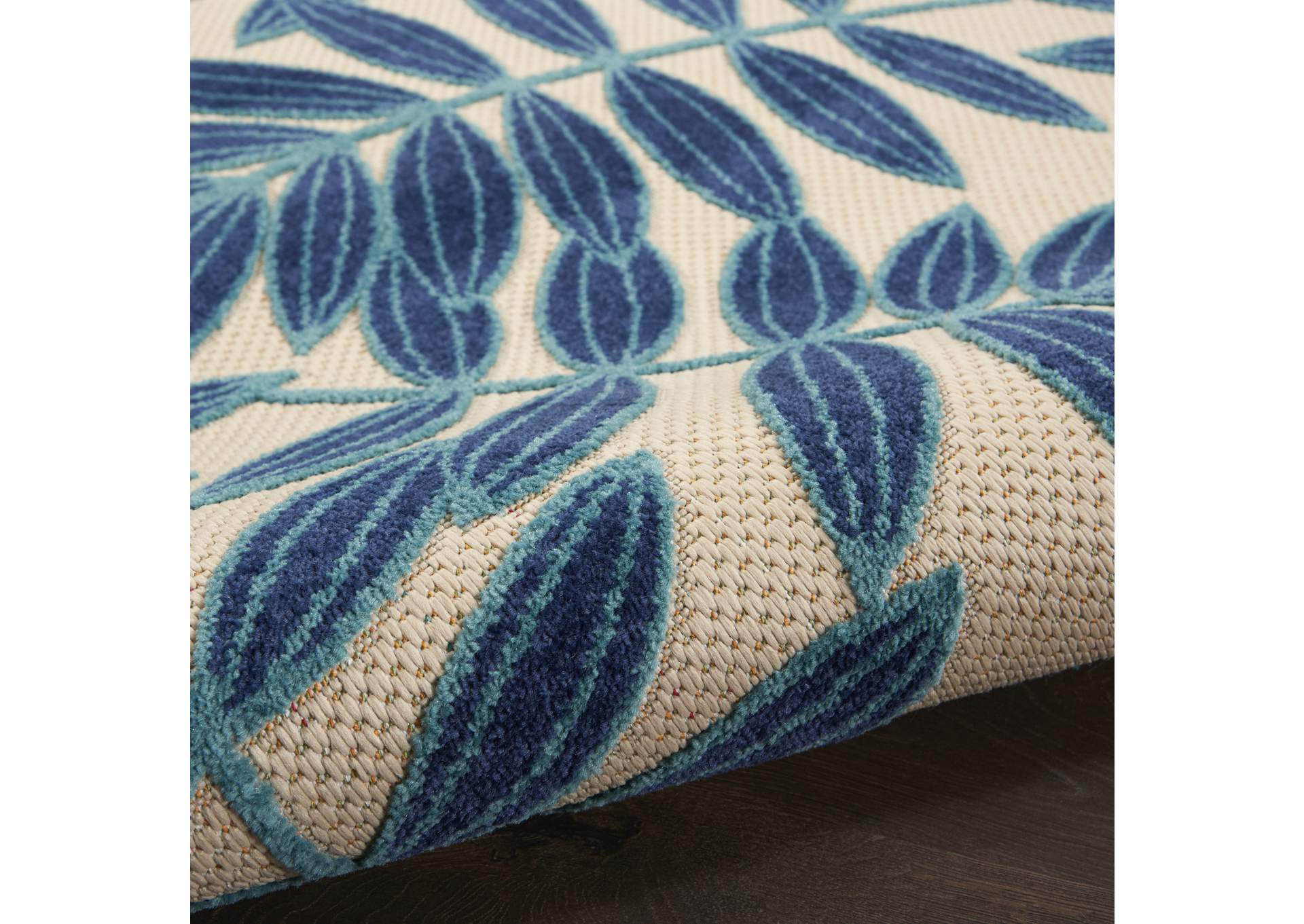 Nourison Aloha ALH18 Navy Blue and White 4' Round Indoor-outdoor Area Rug,Nourison