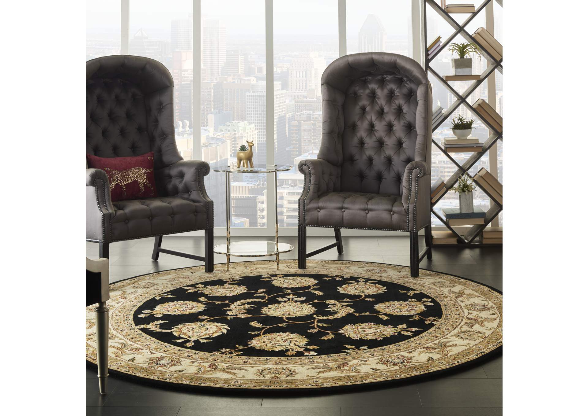 Nourison 2000 8' Round Black Area Rug,Nourison