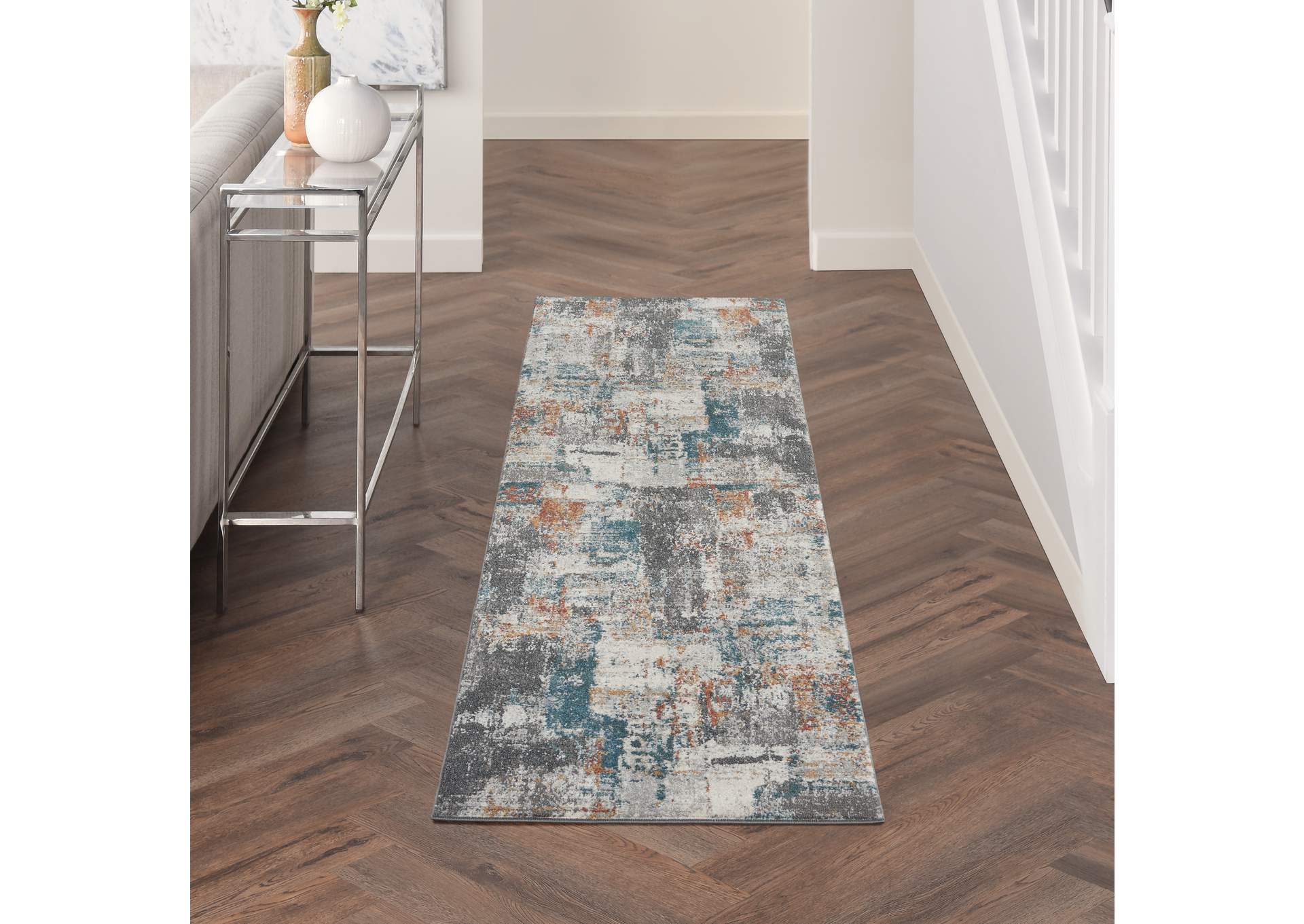 Nourison Tangra 8' Runner Grey Multi Area Rug,Nourison