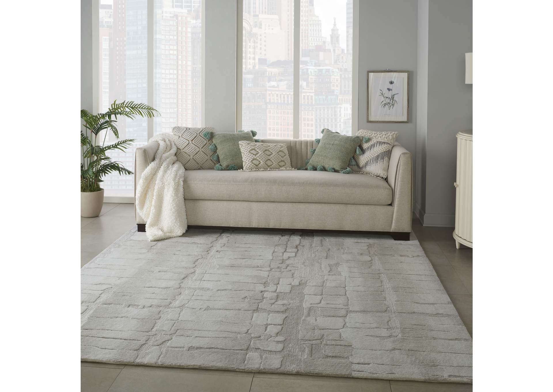 Nourison Symmetry SMM04 Ivory and Beige 8'x10' Large Textured Rug,Nourison