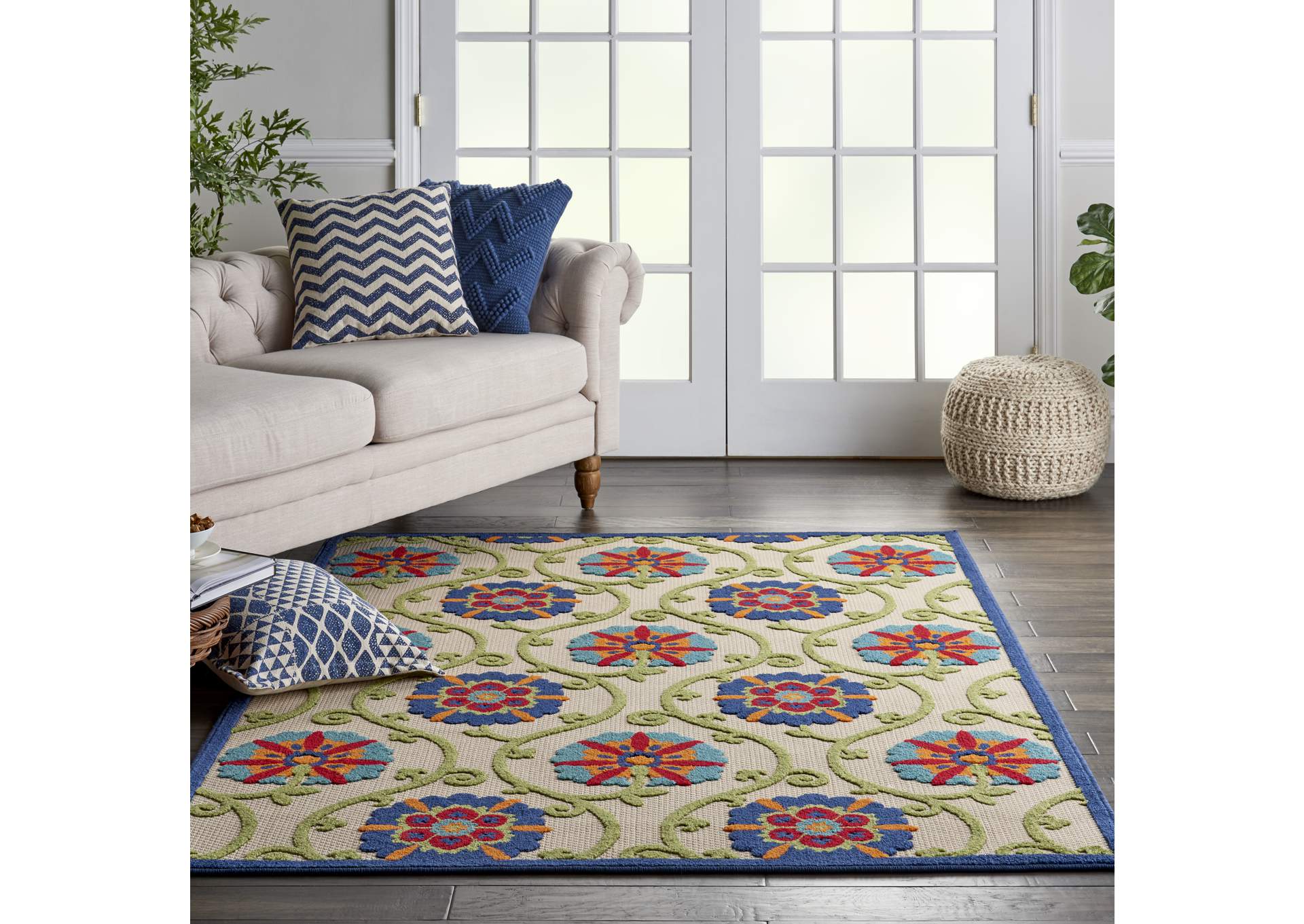 Nourison Aloha ALH19 5'x8' Blue Multicolor Easy-care Indoor-outdoor Rug,Nourison