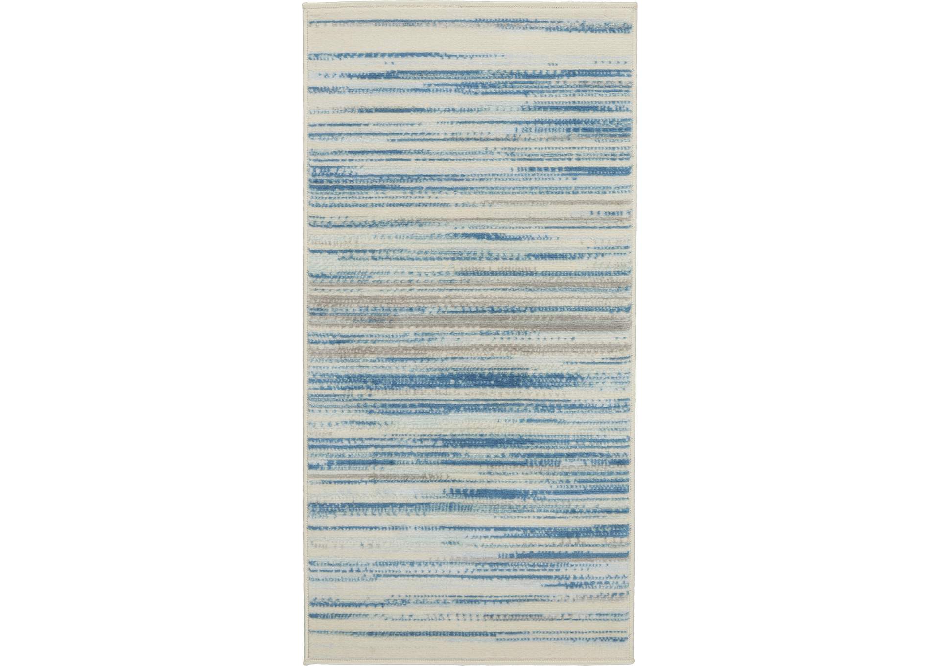 Nourison Jubilant 2' x 4' Small Teal Blue and White Striped Area Rug,Nourison
