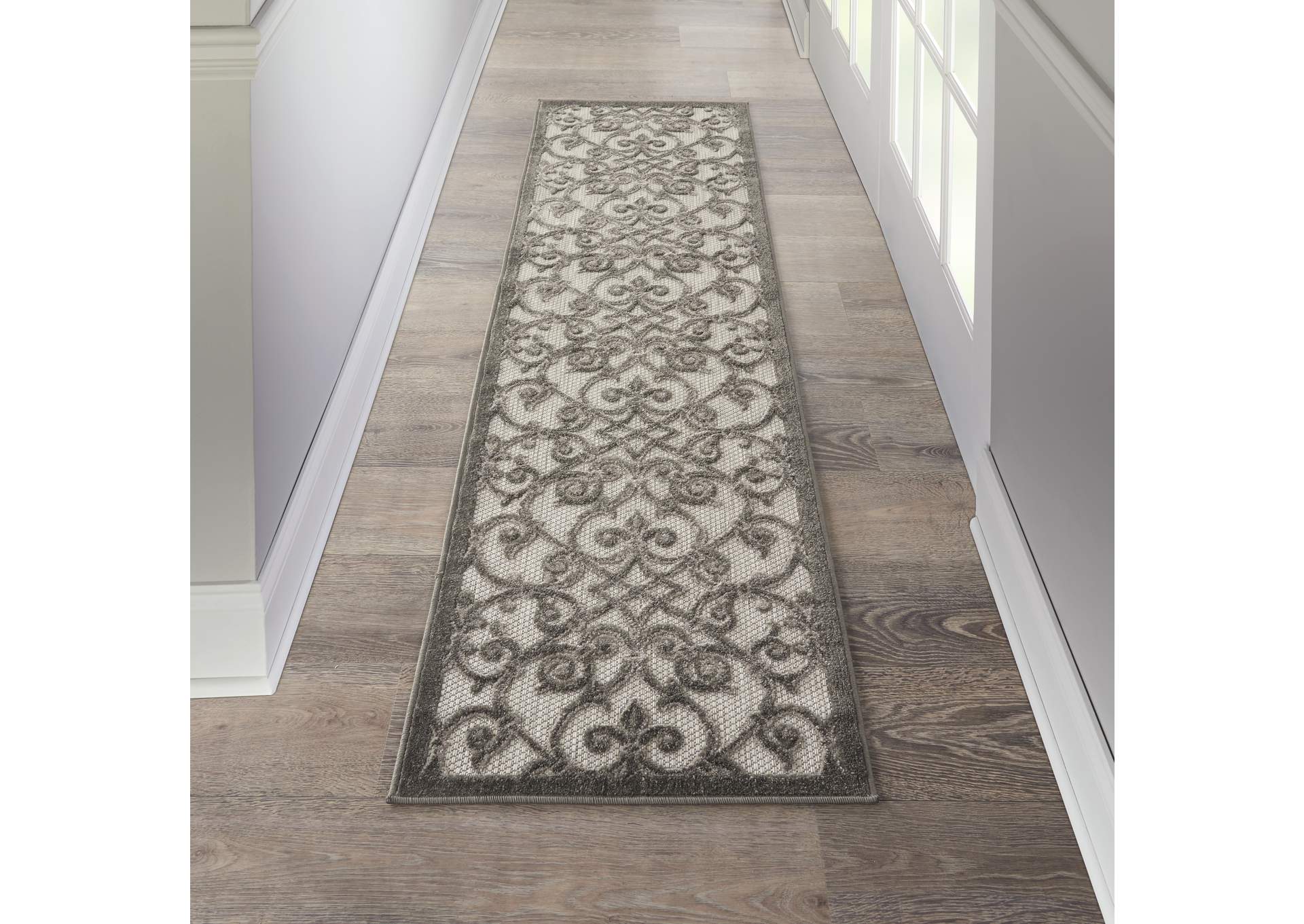 Nourison Aloha 6' Runner Grey Patio Area Rug,Nourison