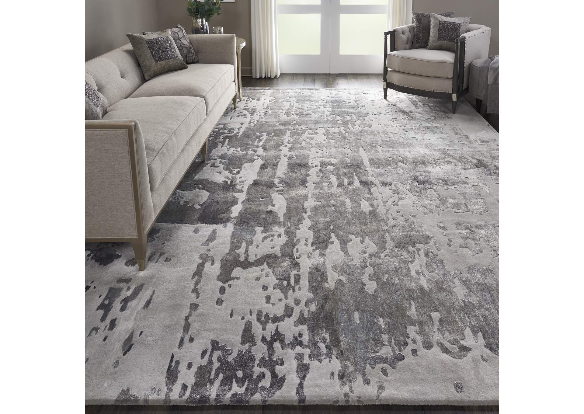 Nourison Prismatic 9'x12' Silver Grey Abstract Area Rug,Nourison