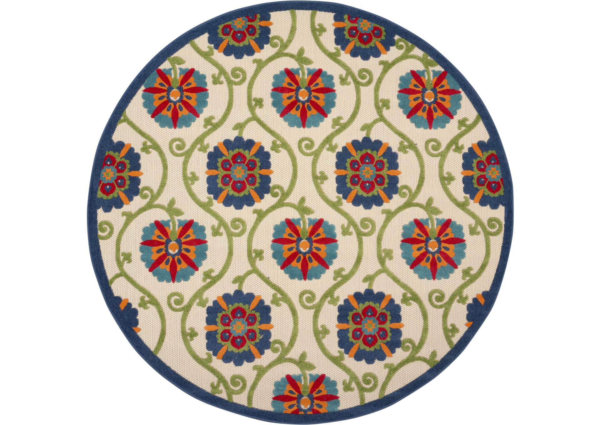 Nourison Aloha ALH19 8' Round Blue Multicolor Easy-care Indoor-outdoor Rug,Nourison