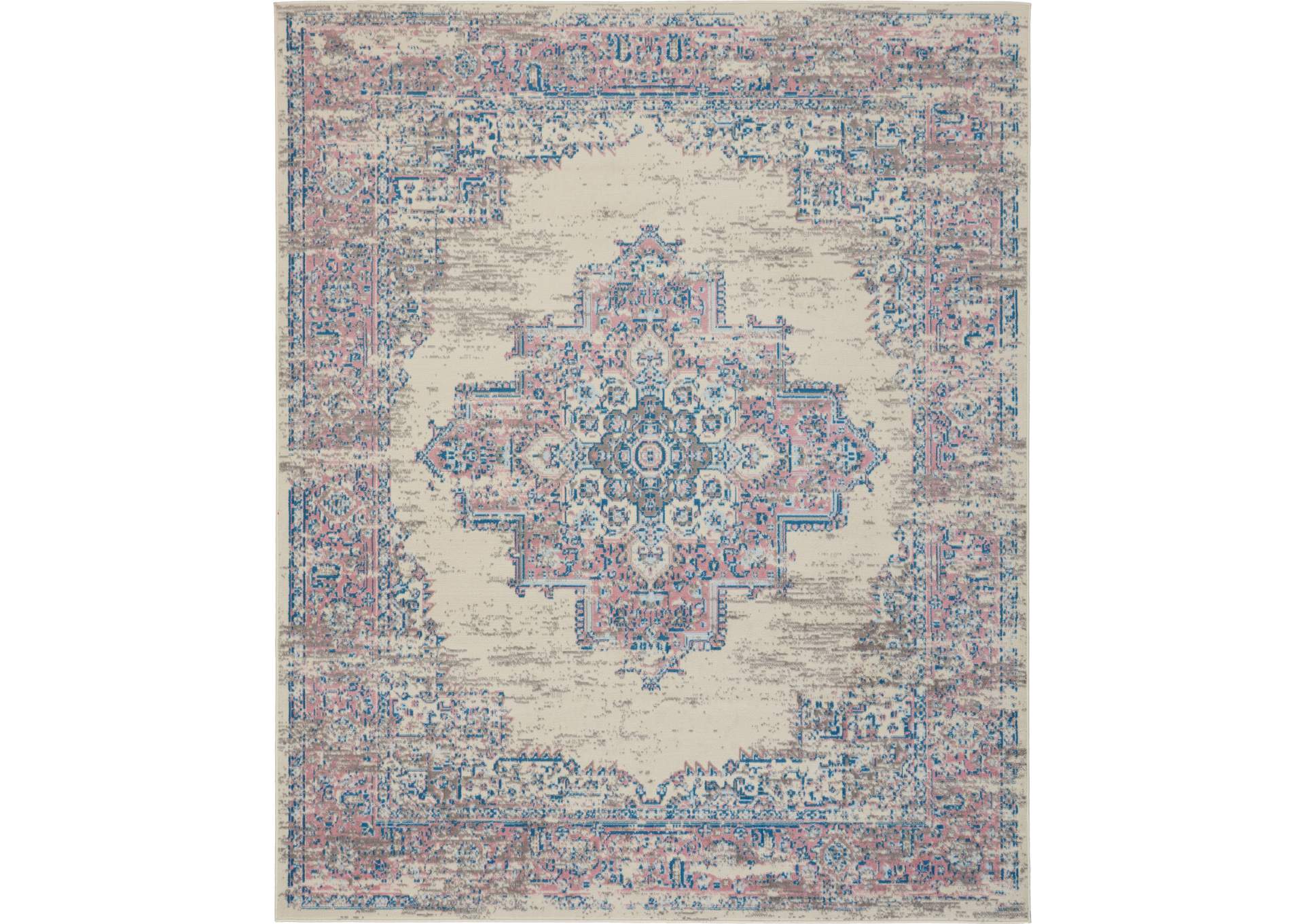 Nourison Grafix GRF14 White and Pink 9'x12' Large Area Rug,Nourison