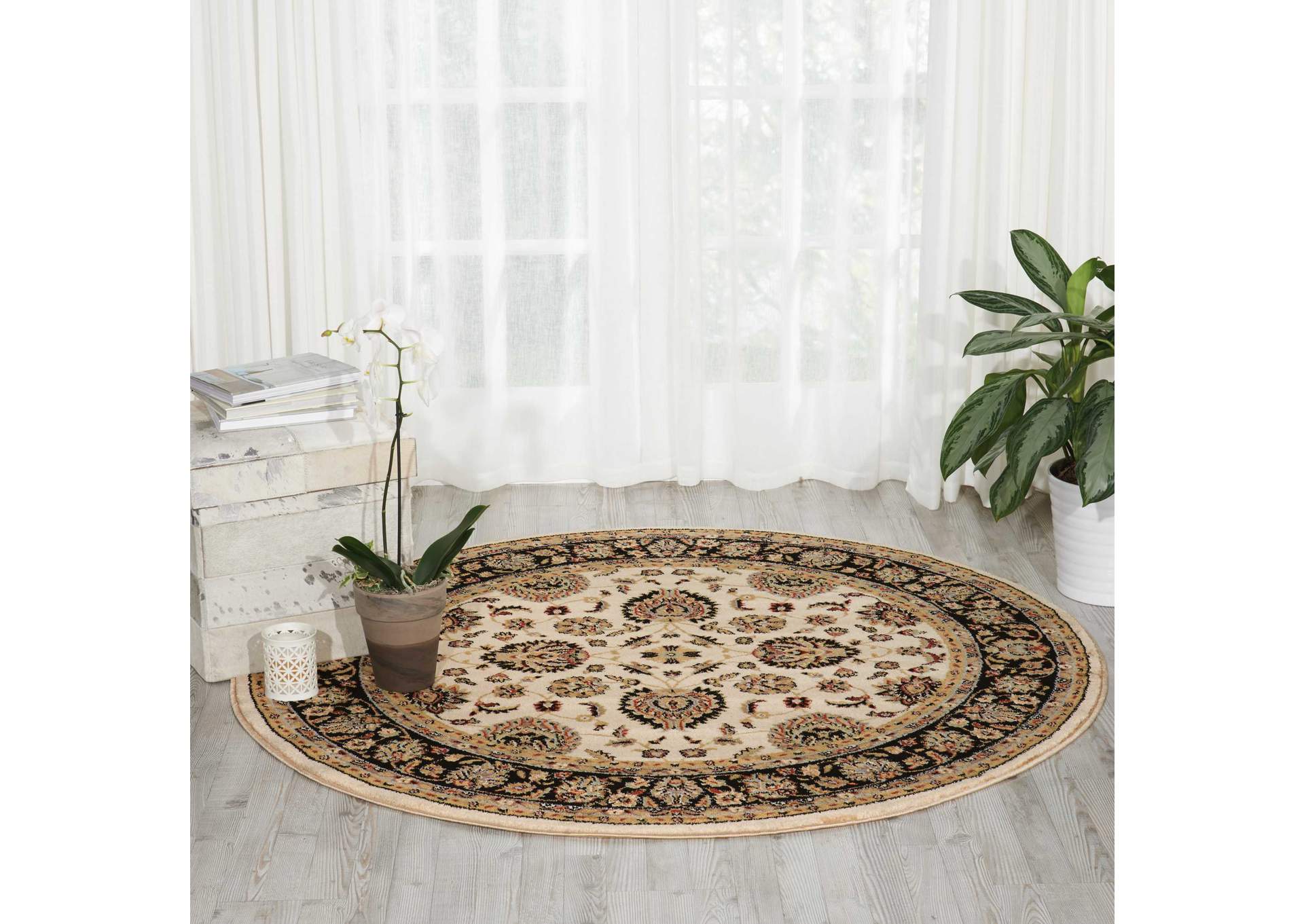 Nourison Delano DEL01 White and Black 5' Round Area Rug,Nourison