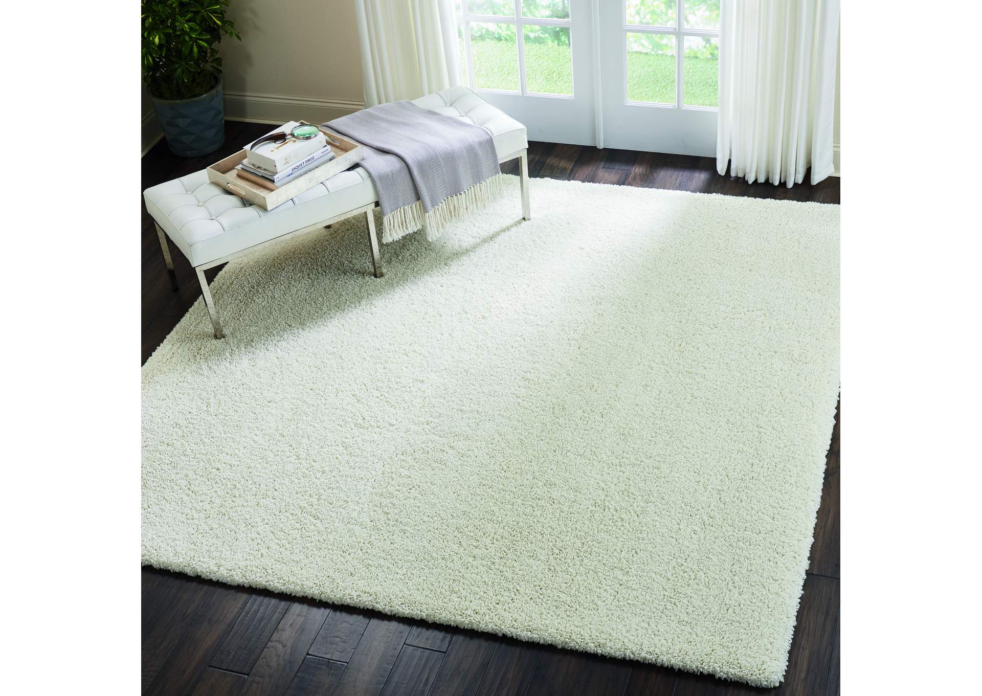 Nourison Malibu Shag MSG01 White 8' Square Large Rug,Nourison