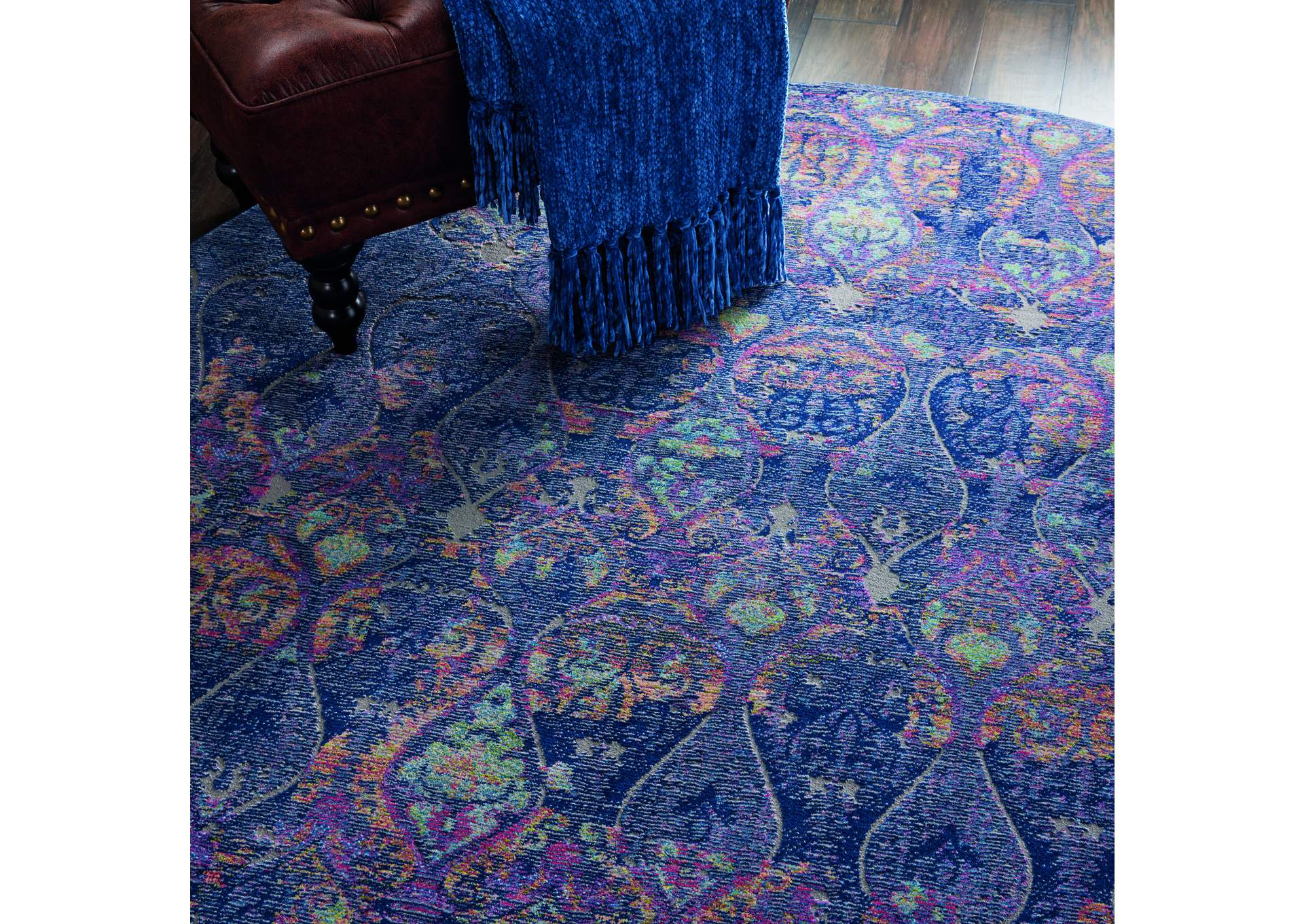 Nourison Ankara Global ANR08 Navy Blue Multicolor 6' Round Moroccan Area Rug,Nourison
