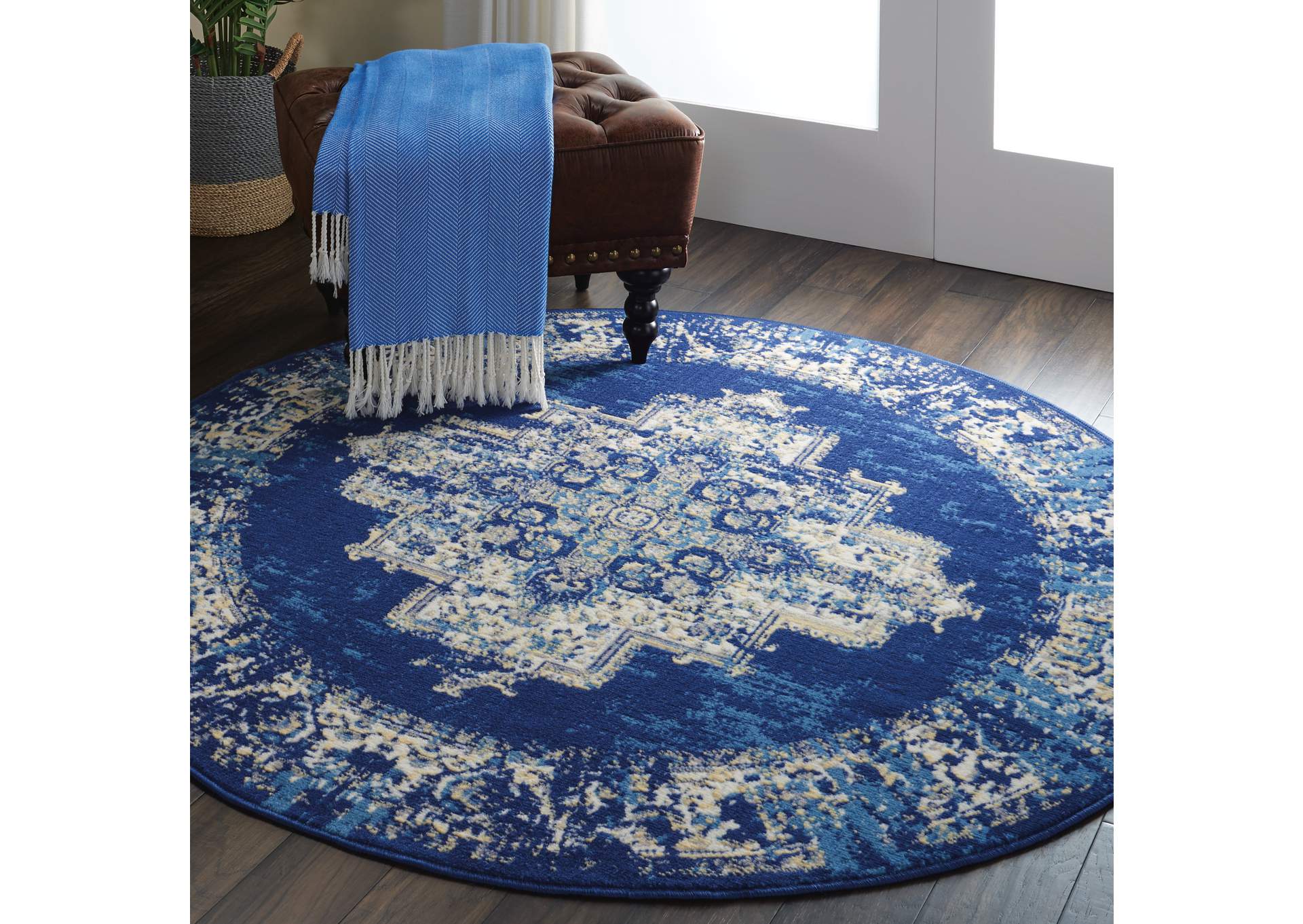 Nourison Grafix GRF14 Blue 5' Round Area Rug,Nourison