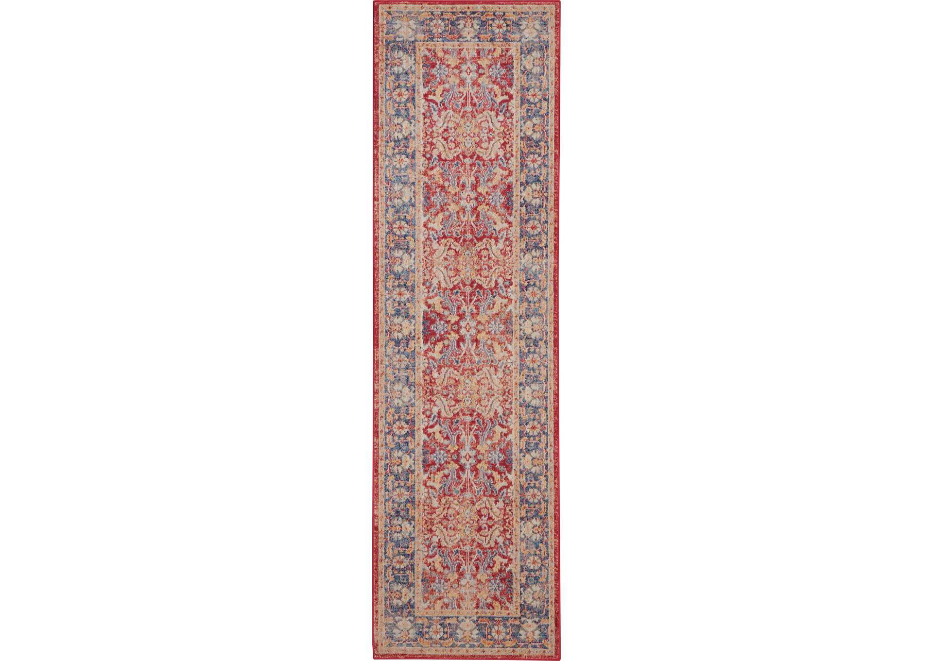 Nourison Ankara Global ANR02 Red and Blue Multicolor 6' Runner Low-pile Hallway Rug,Nourison