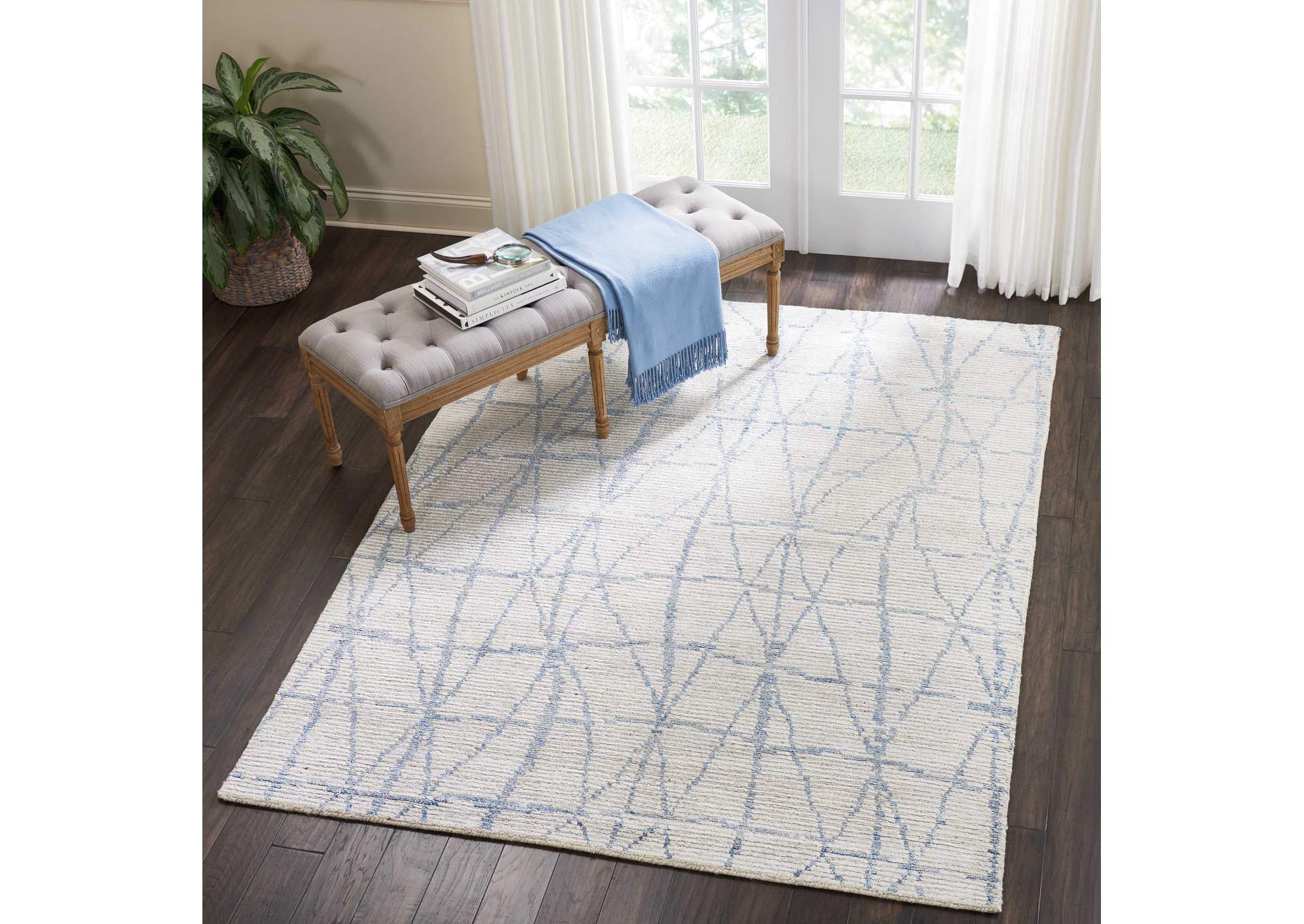Nourison Ellora ELL02 Ivory and Blue 6'x8' Modern Area Rug,Nourison