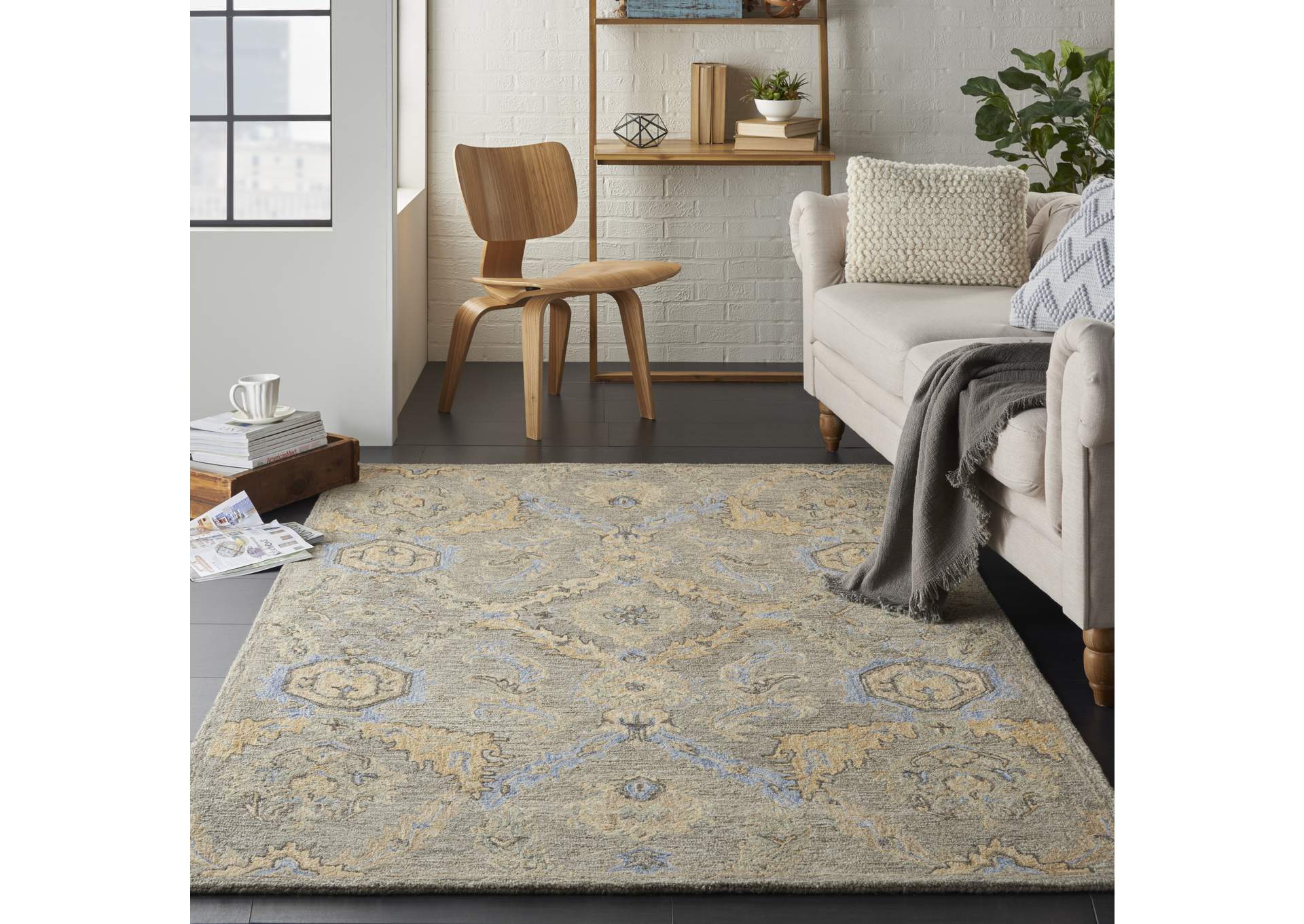 Nourison Azura AZM03 Taupe and Gold 5'x8' Farmhouse Area Rug,Nourison