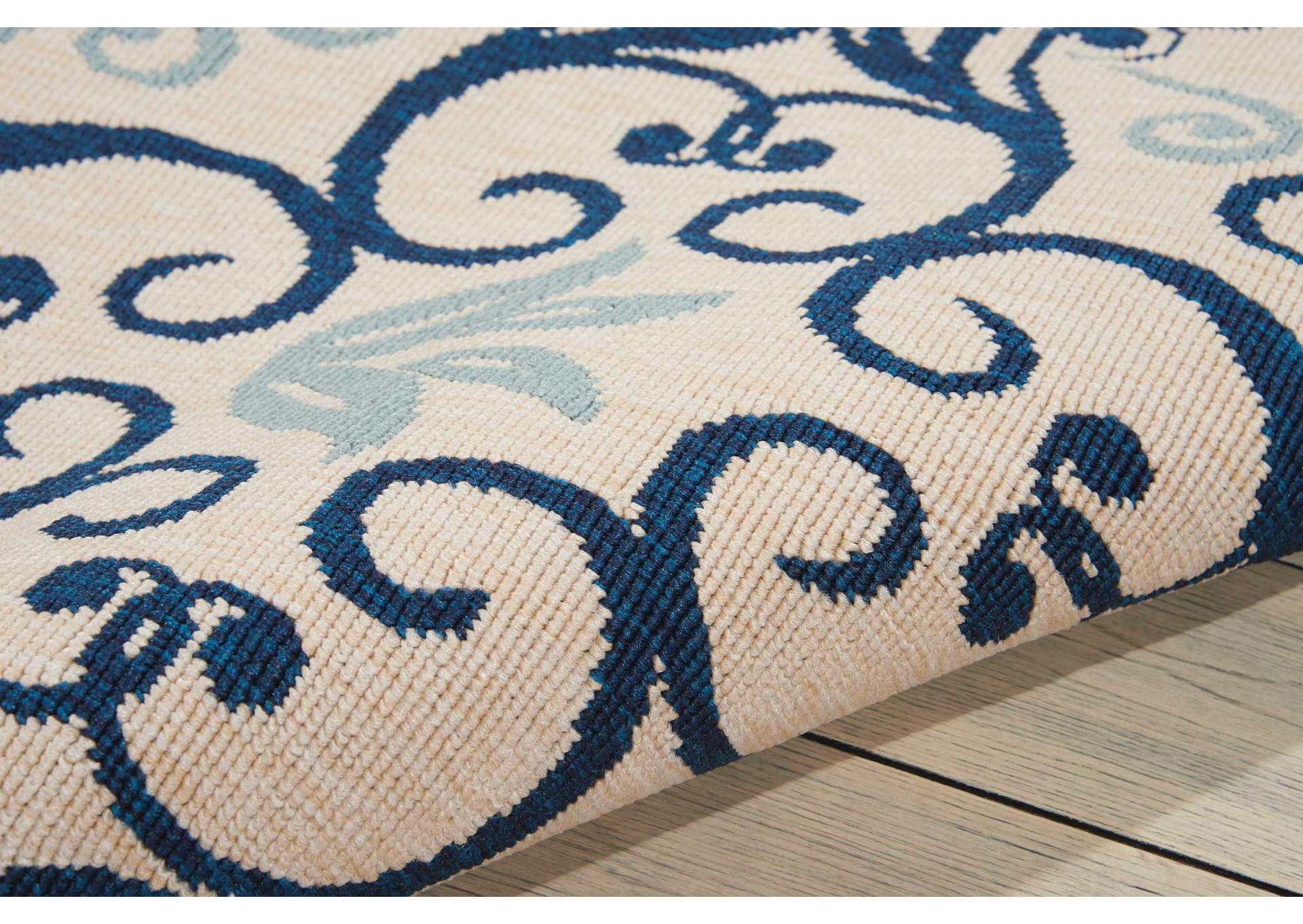 Nourison Caribbean CRB02 Dark Blue and White 5'x8' Area Rug,Nourison