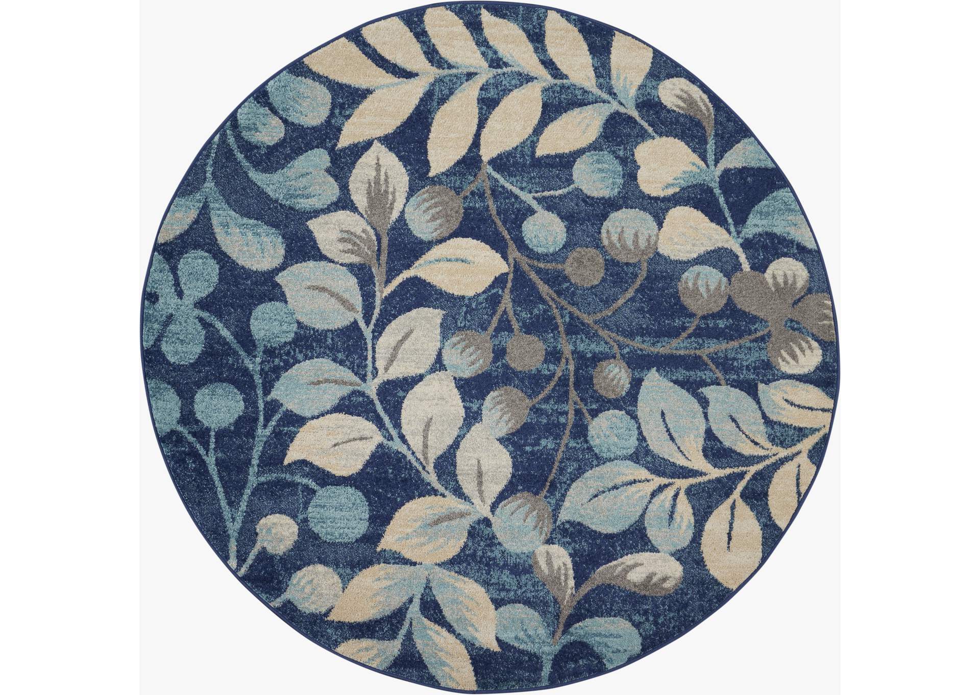 Nourison Tranquil TRA03 Navy Blue 5' Round Botanical Area Rug,Nourison