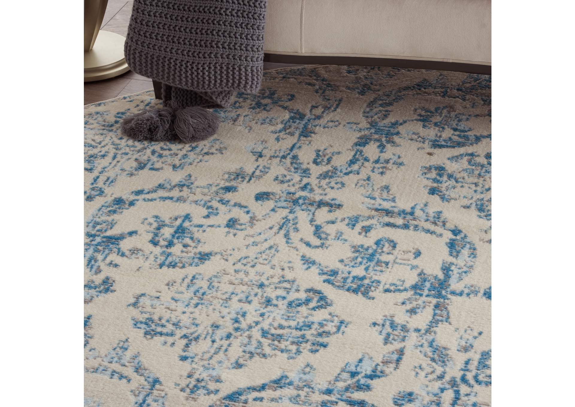 Nourison Jubilant 8' Round White and Blue Area Rug,Nourison