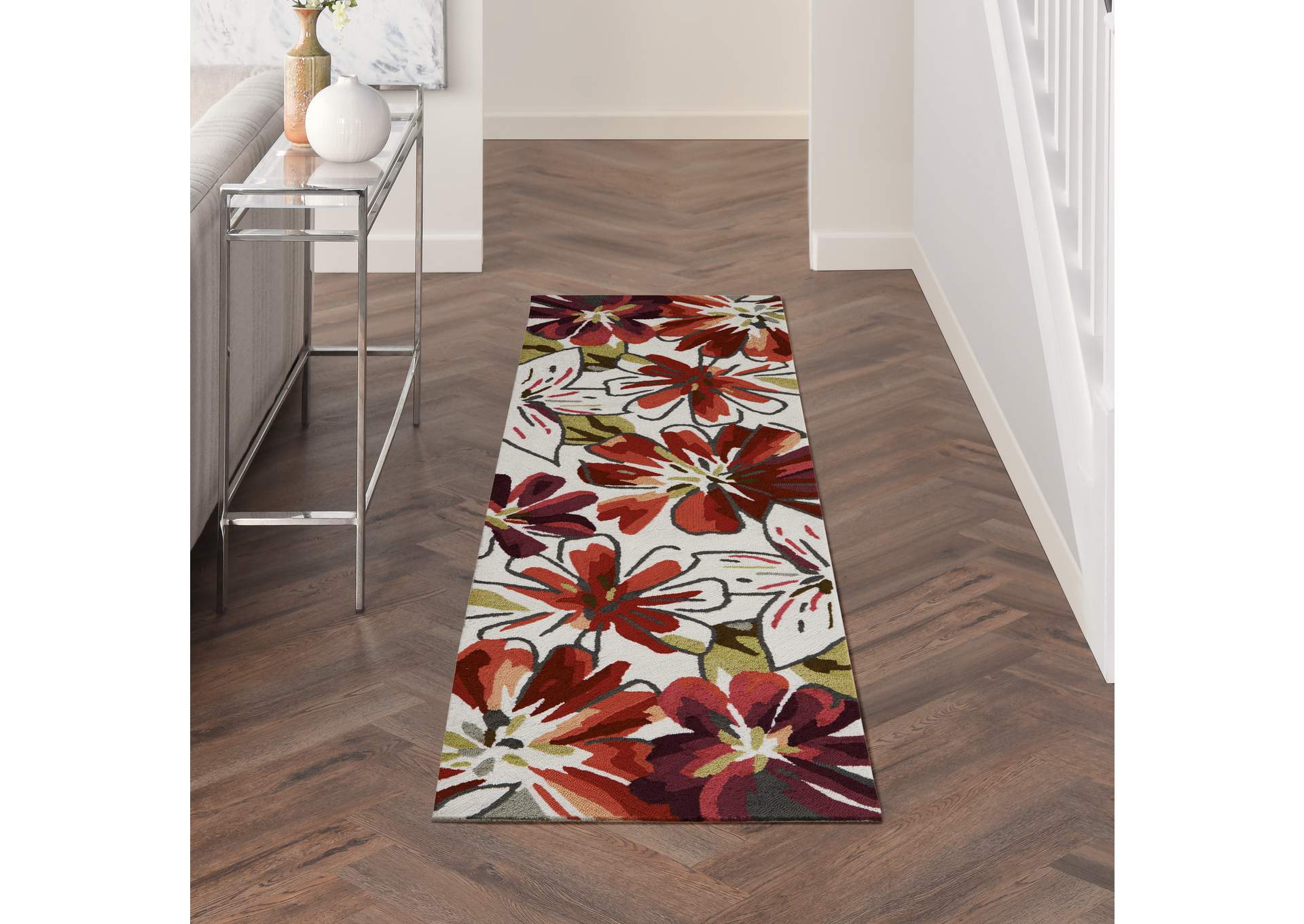 Nourison Fantasy FA16 White Multicolor 8' Runner Hallway Rug,Nourison
