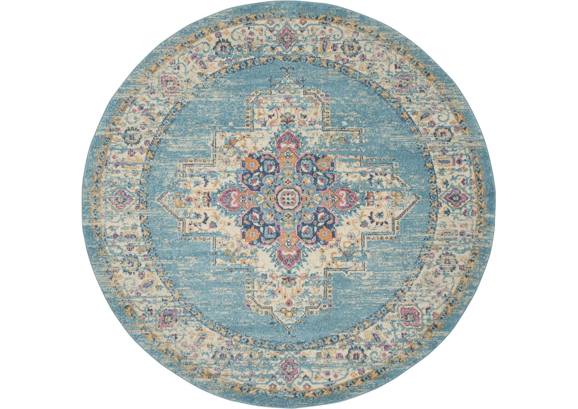 Nourison Passion 8' Round Ivory Light Blue Area Rug,Nourison