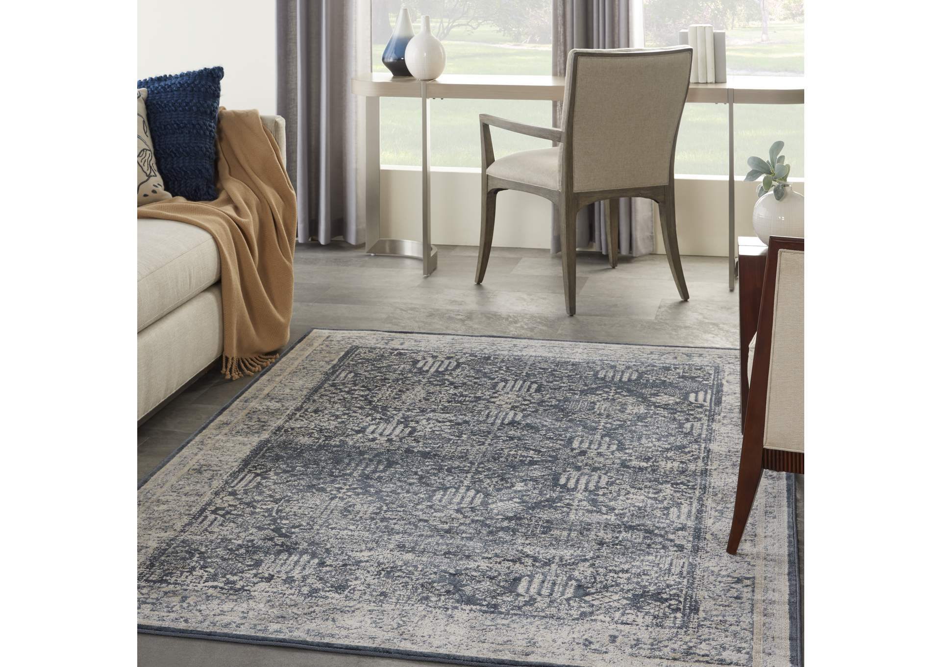 Malta by kathy ireland Home MAI12 Navy/Ivory 5'x8' Area Rug,Nourison