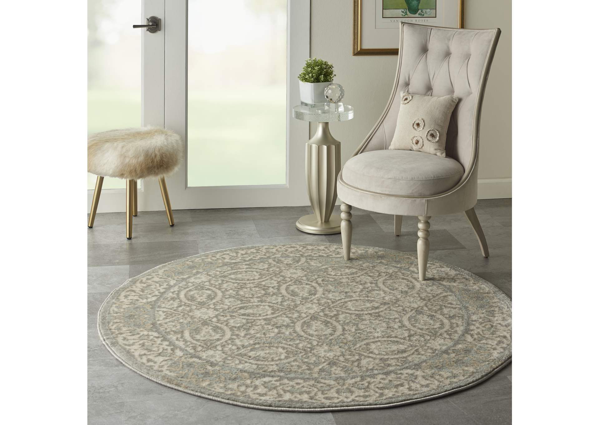 Nourison Euphoria EUP05 Grey 5' Round Area Rug,Nourison