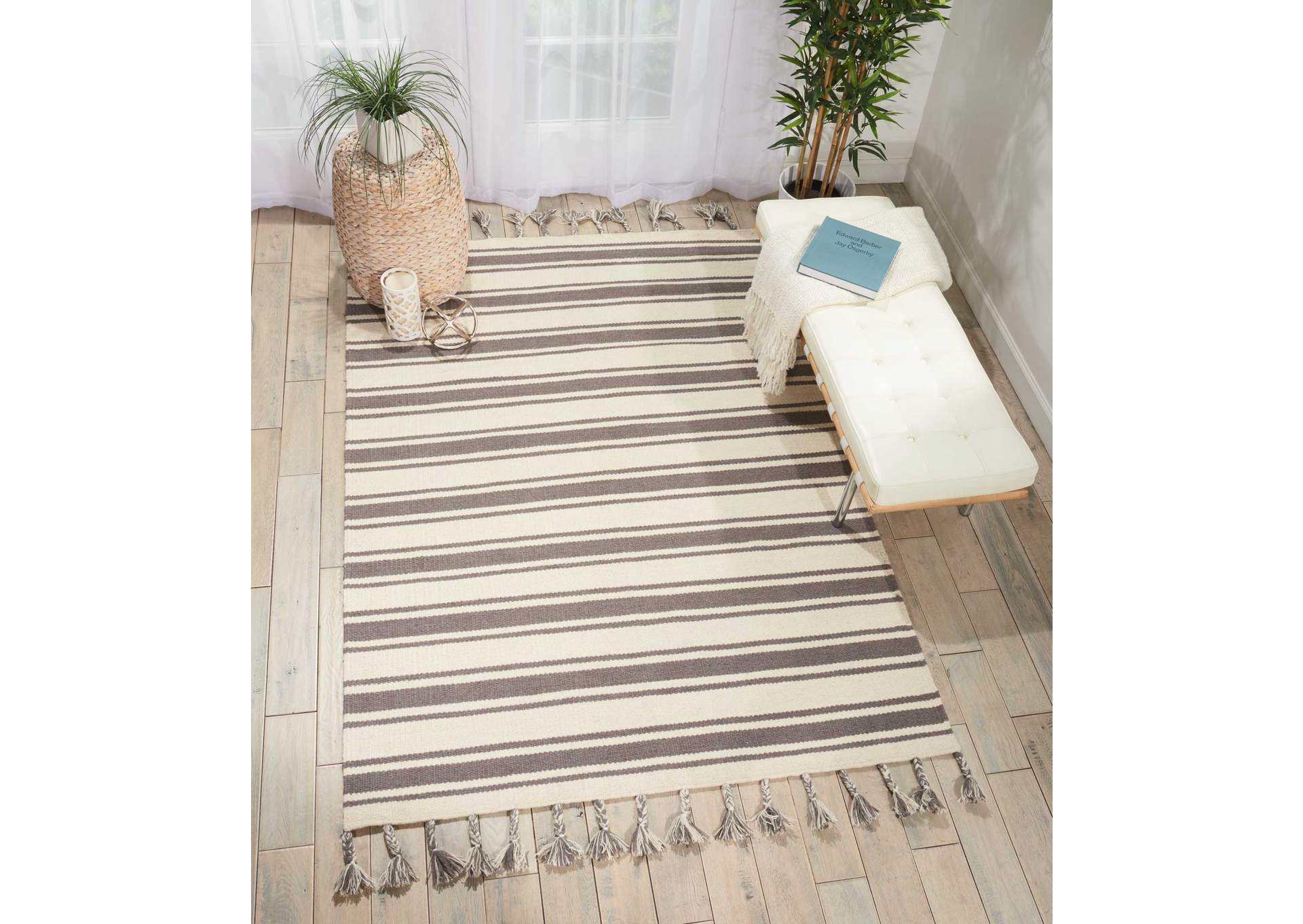 Nourison Rio Vista DST01 Grey and White 5'x8' Area Rug,Nourison