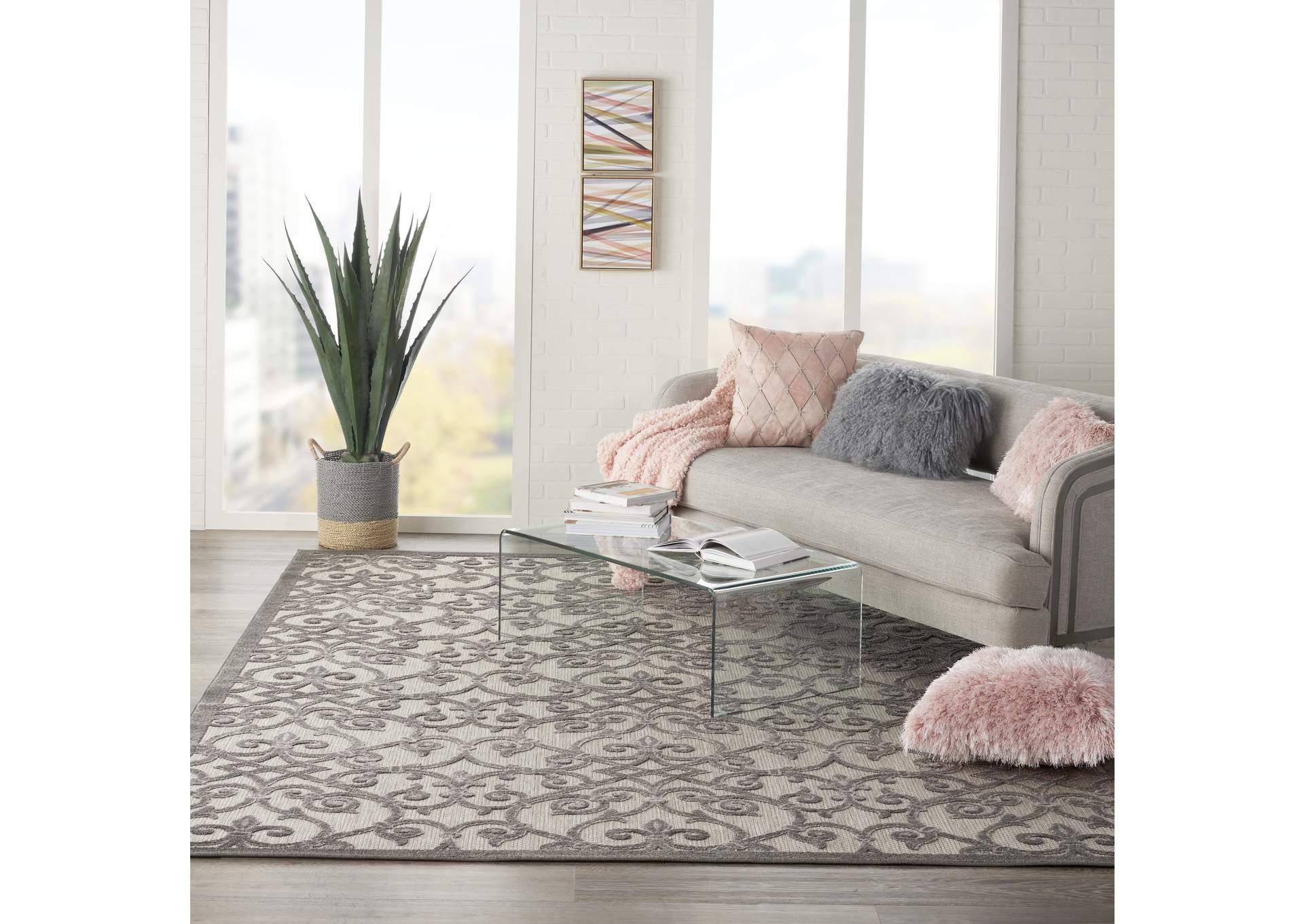 Nourison Aloha 10'x13' Grey Patio Area Rug,Nourison