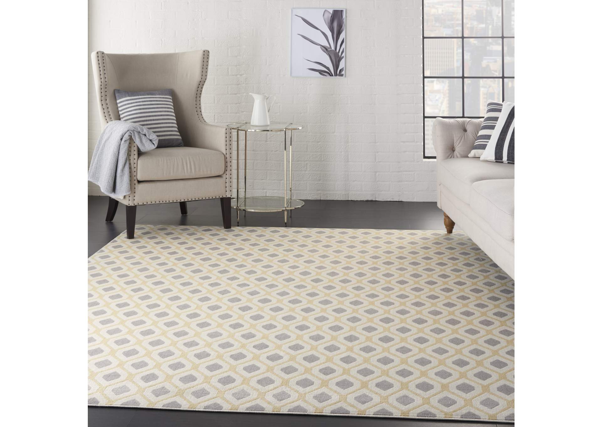 Nourison Grafix GRF22 Grey and White 8'x10' Large Rug,Nourison