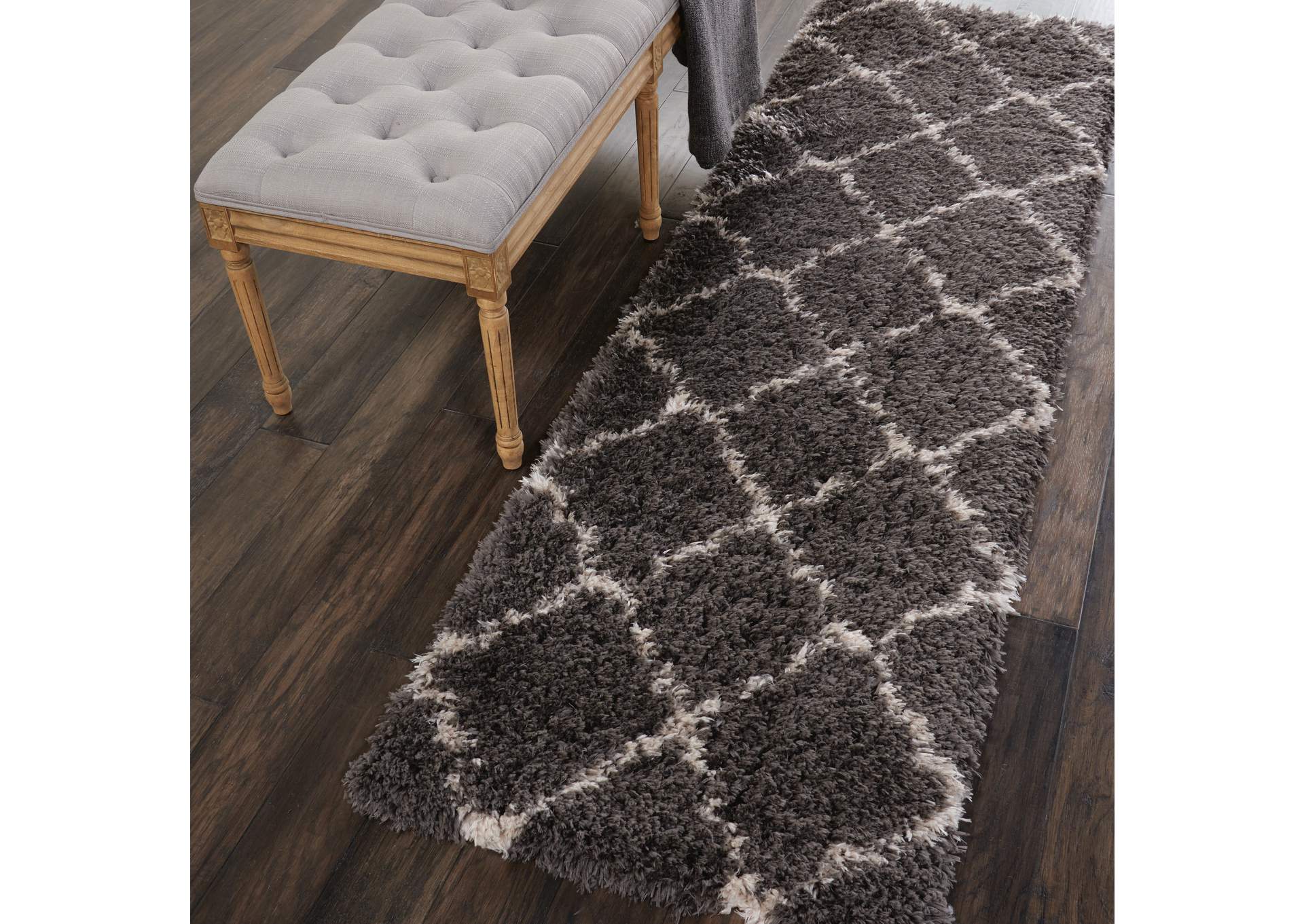 Nourison Luxe Shag LXS02 Dark Grey 8' Runner Hallway Rug,Nourison