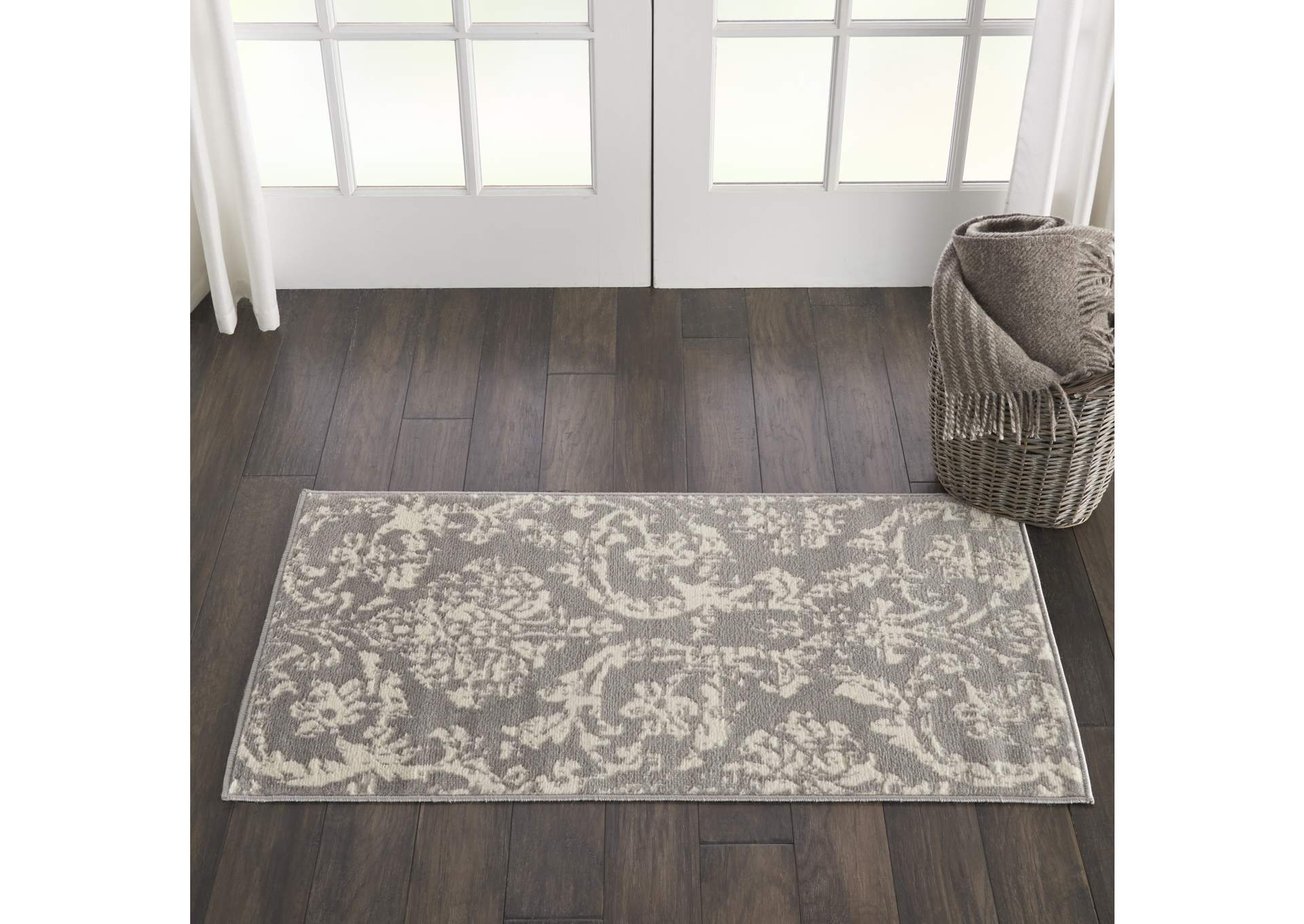 Nourison Jubilant 2' x 4' Small Grey Damask Area Rug,Nourison
