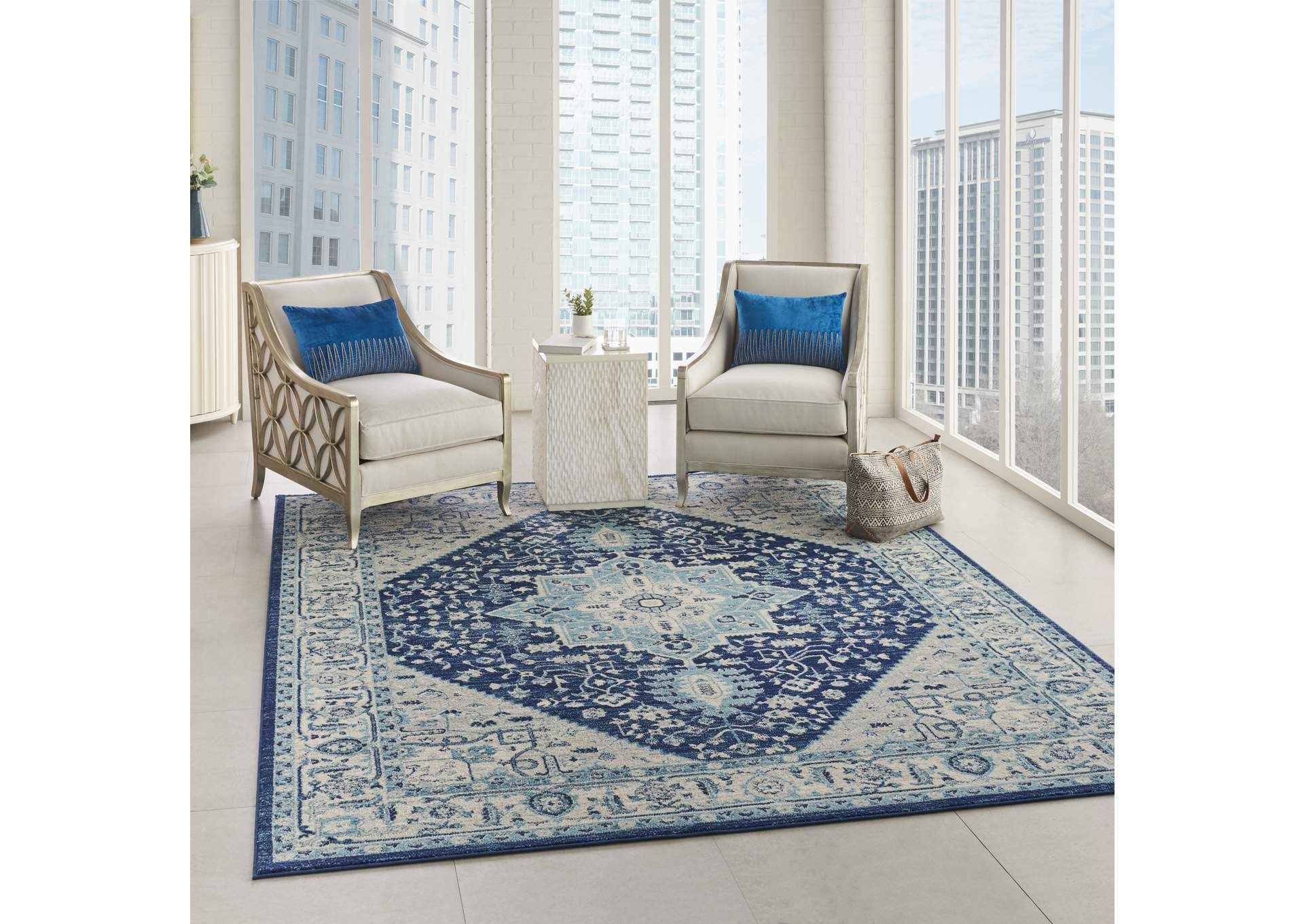 Nourison Tranquil TRA06 Blue and White 9'x12' Oversized Rug,Nourison