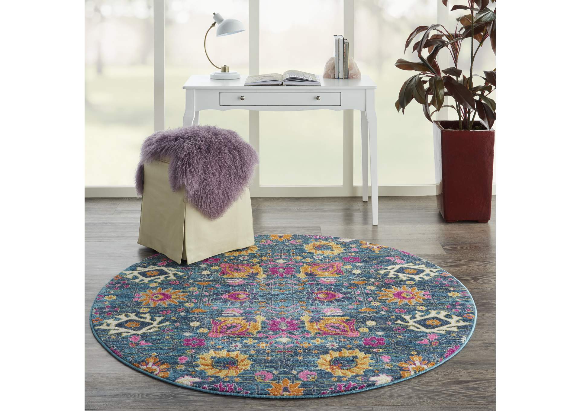 Nourison Passion PSN01 Blue Multicolor 4' Round Hallway Rug,Nourison