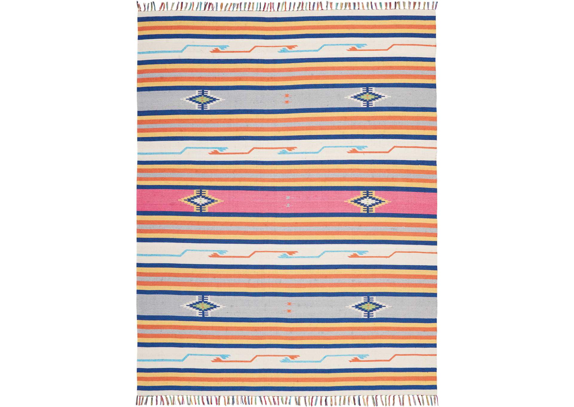 Nourison Baja BAJ01 White Multicolor 8'x10' Large Flat Weave Rug,Nourison