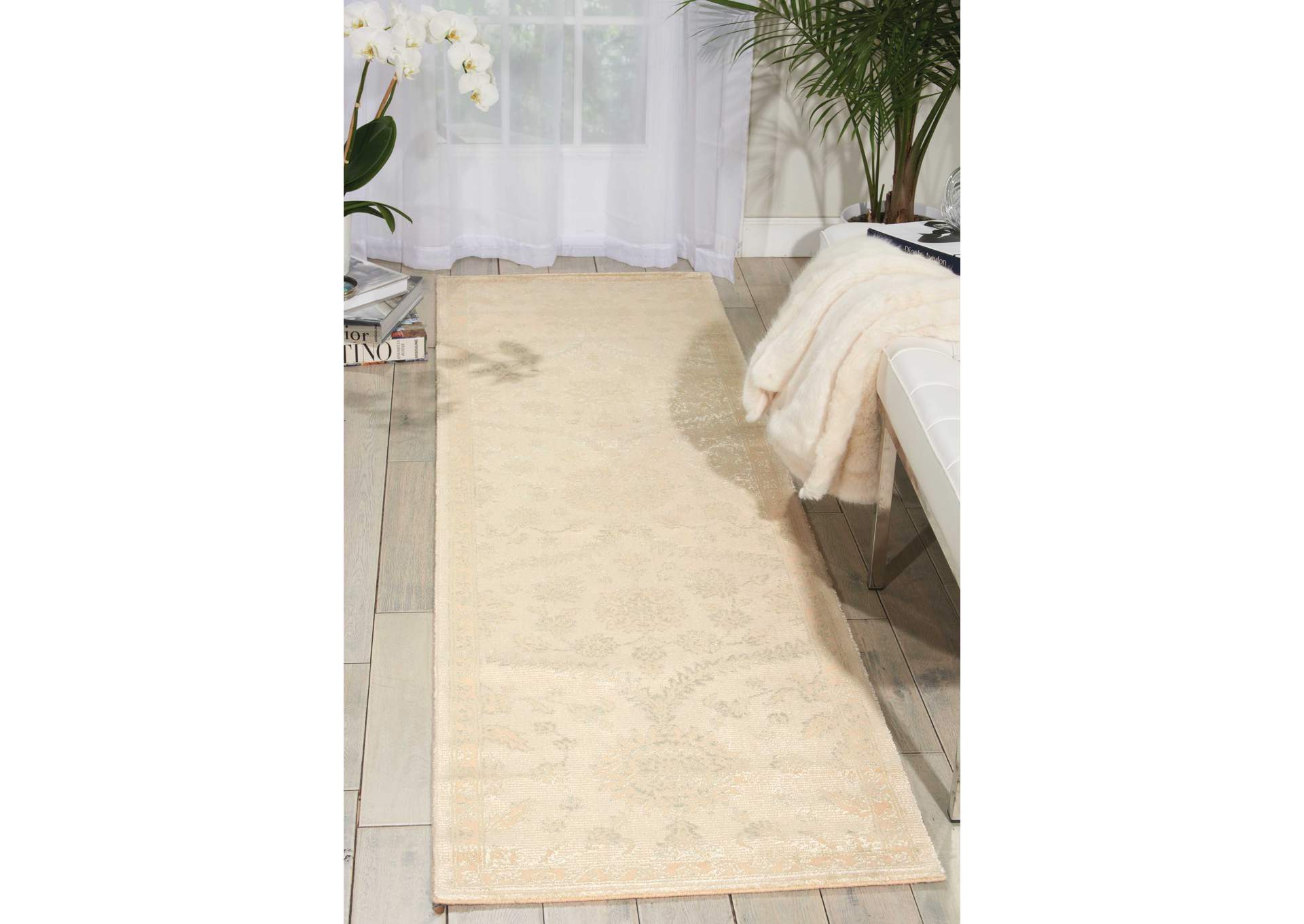 Nourison Luminance LUM04 Beige and Green 8' Runner Hallway Rug,Nourison