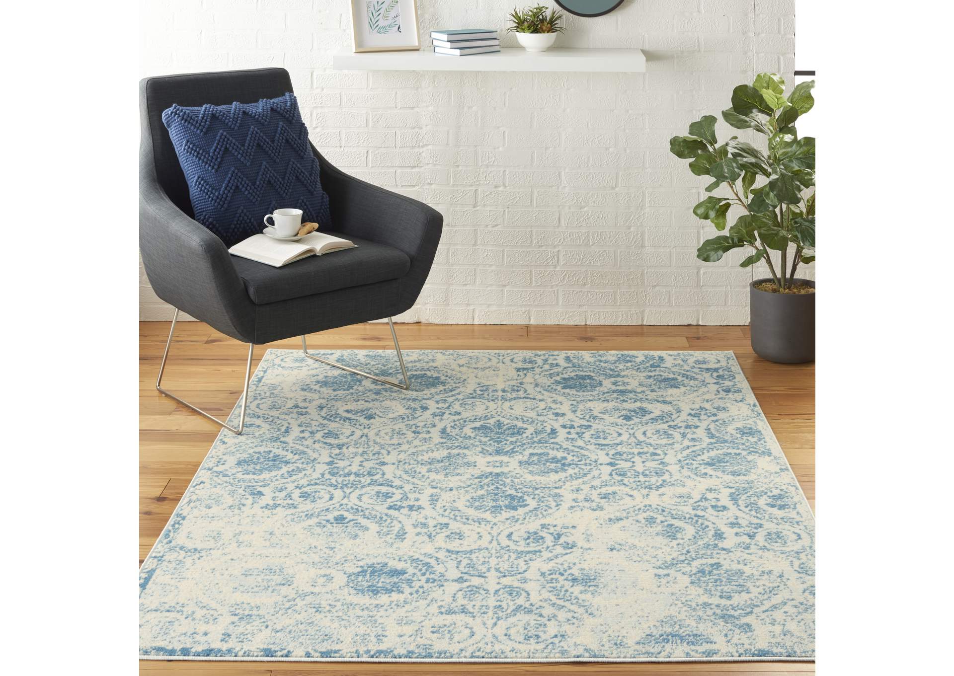 Nourison Jubilant JUB05 Teal Blue 5'x7' Vintage Area Rug,Nourison