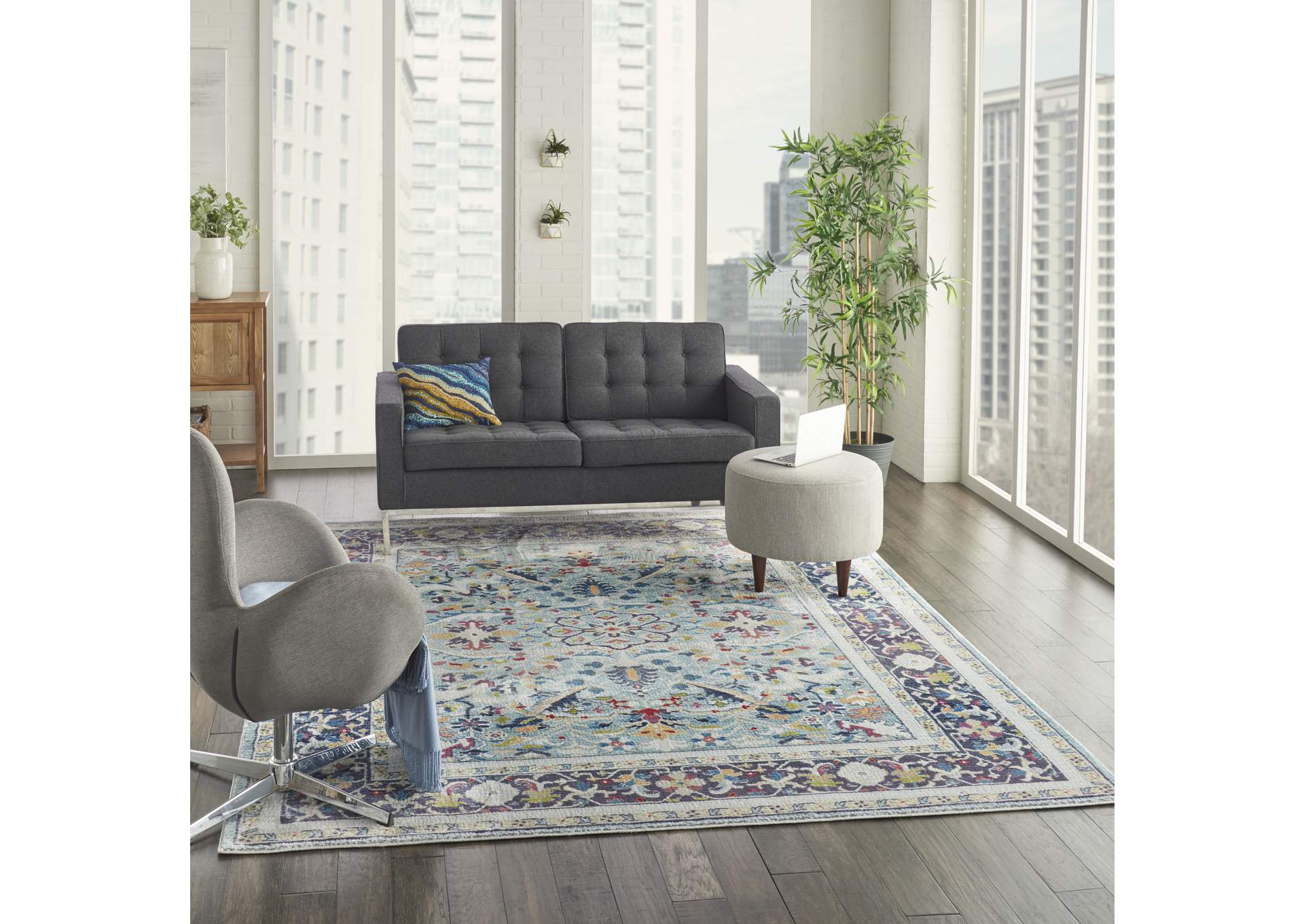 Nourison Ankara Global ANR14 Light Blue Multicolor 9'x12' Oversized Textured Rug,Nourison
