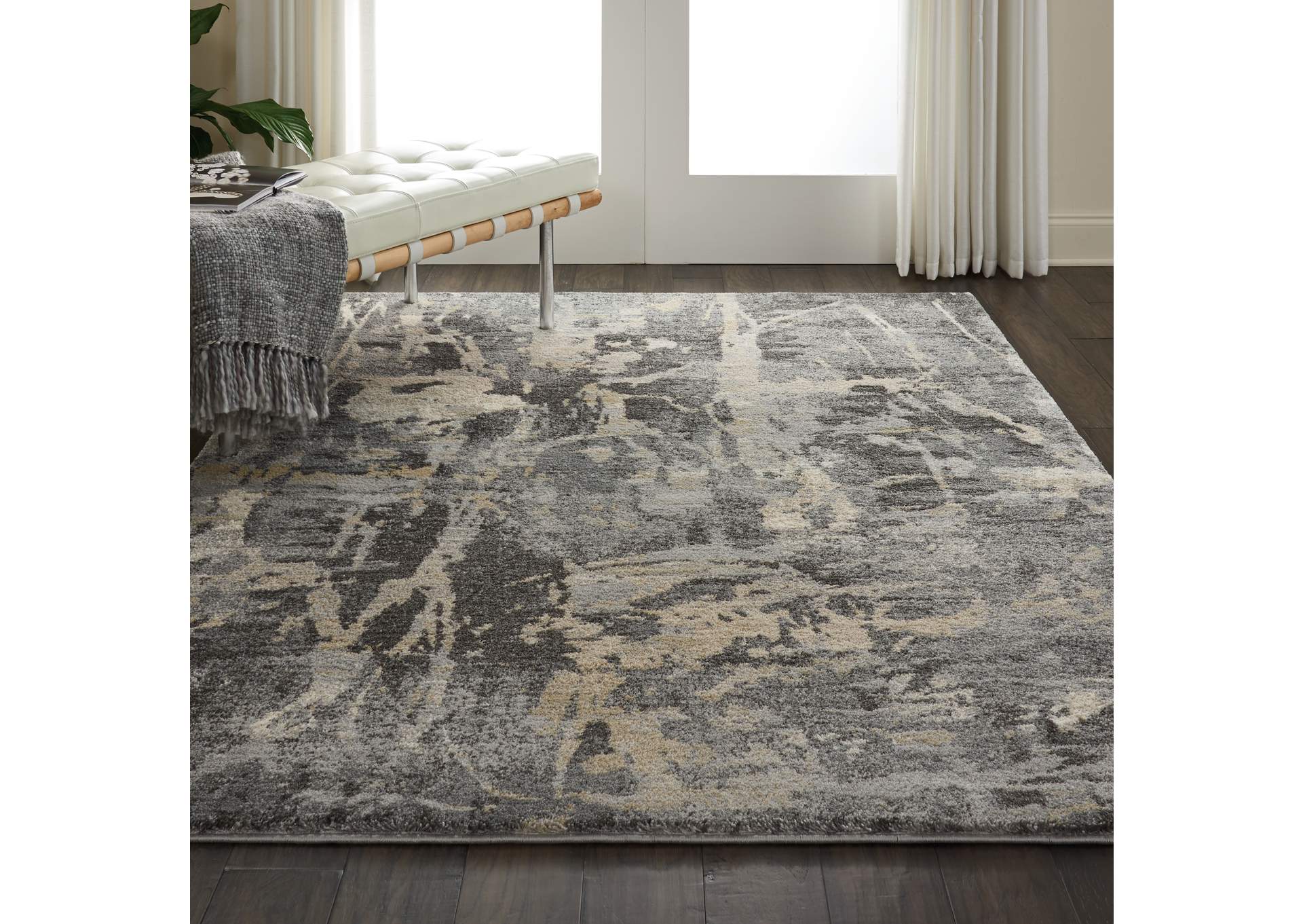 Nourison Fusion FSS10 Beige and Grey 5'x7' Modern Area Rug,Nourison
