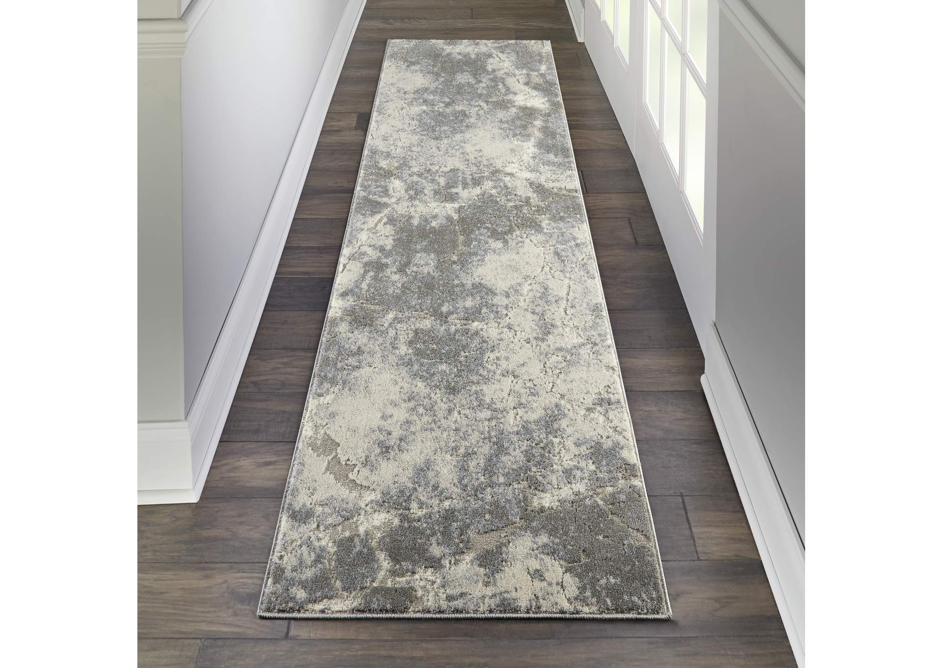 kathy ireland Home Sahara KI394 Grey and White 8' Runner Hallway Rug,Nourison