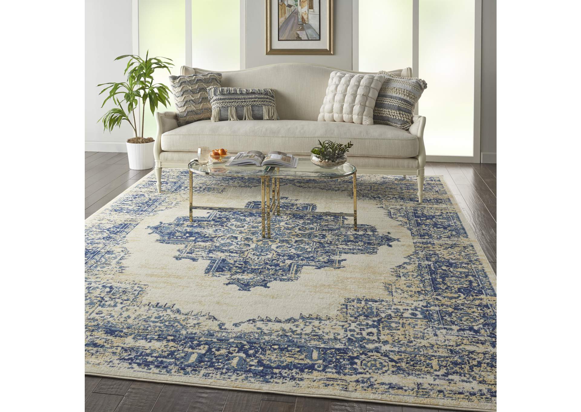 Nourison Grafix GRF14 White and Blue 8'x10' Large Rug,Nourison