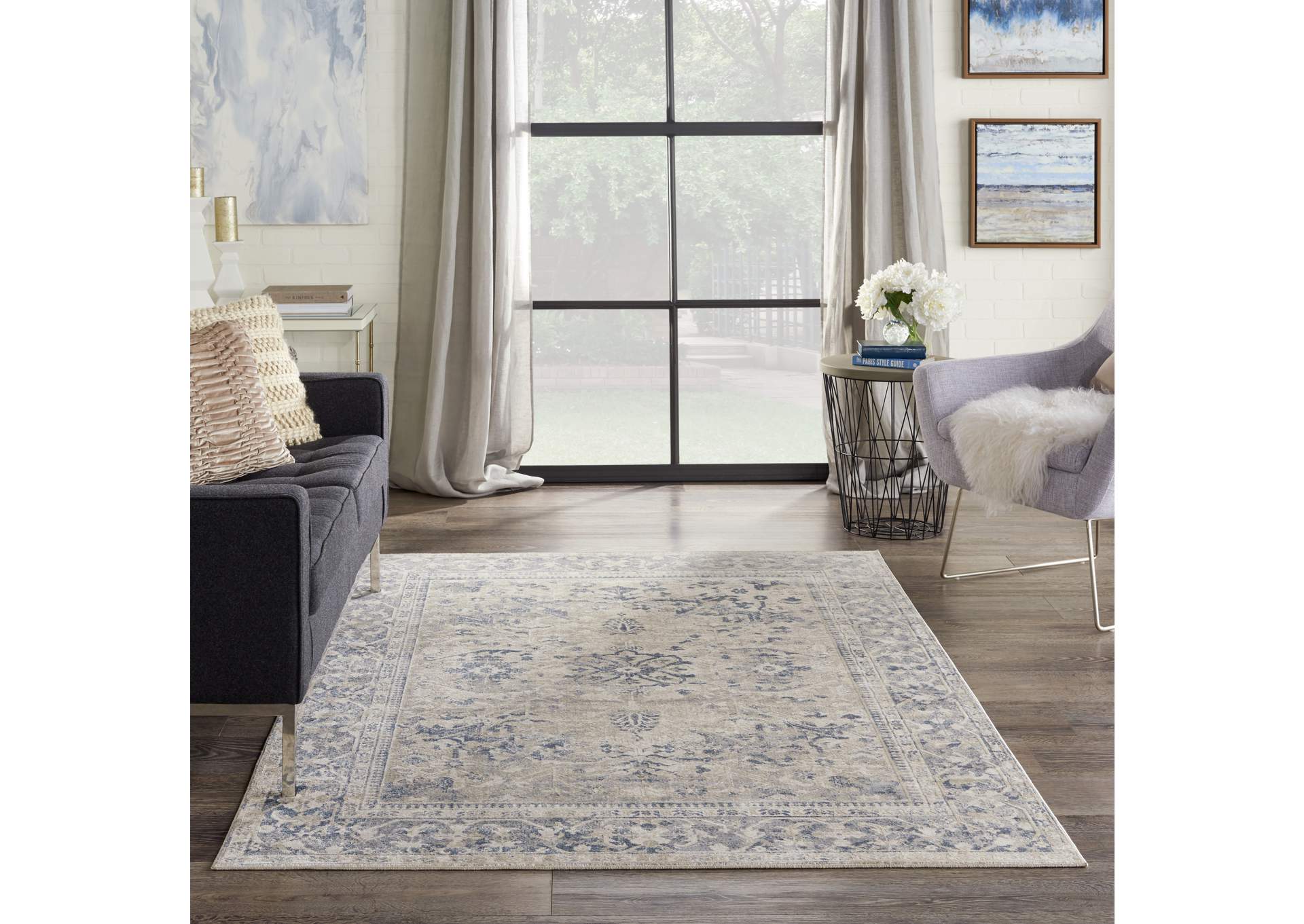 kathy ireland Home Malta MAI05 Blue and Ivory 5'x8' Area Rug,Nourison