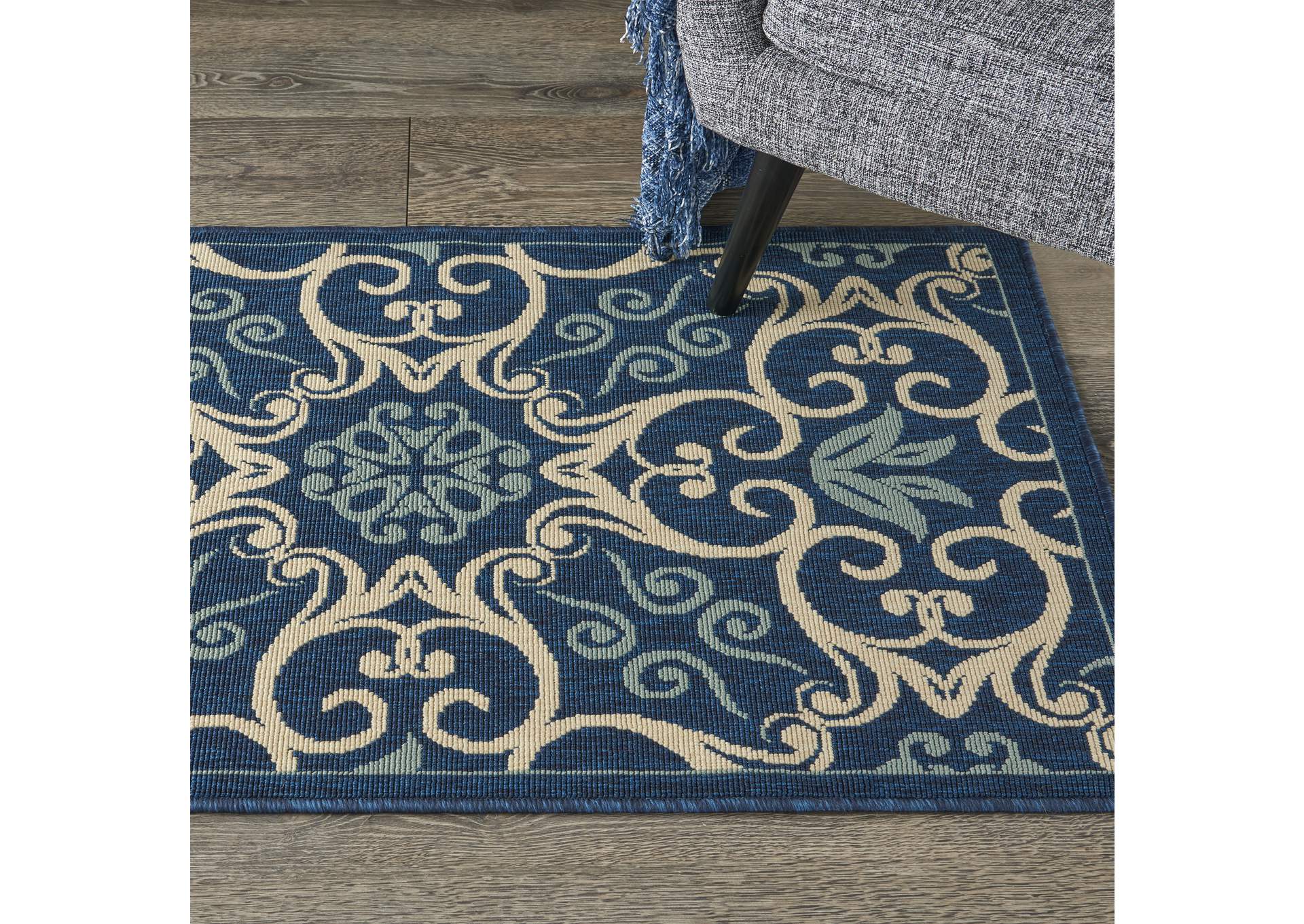 Nourison Caribbean CRB02 Navy Blue and White 4'x6' Area Rug,Nourison